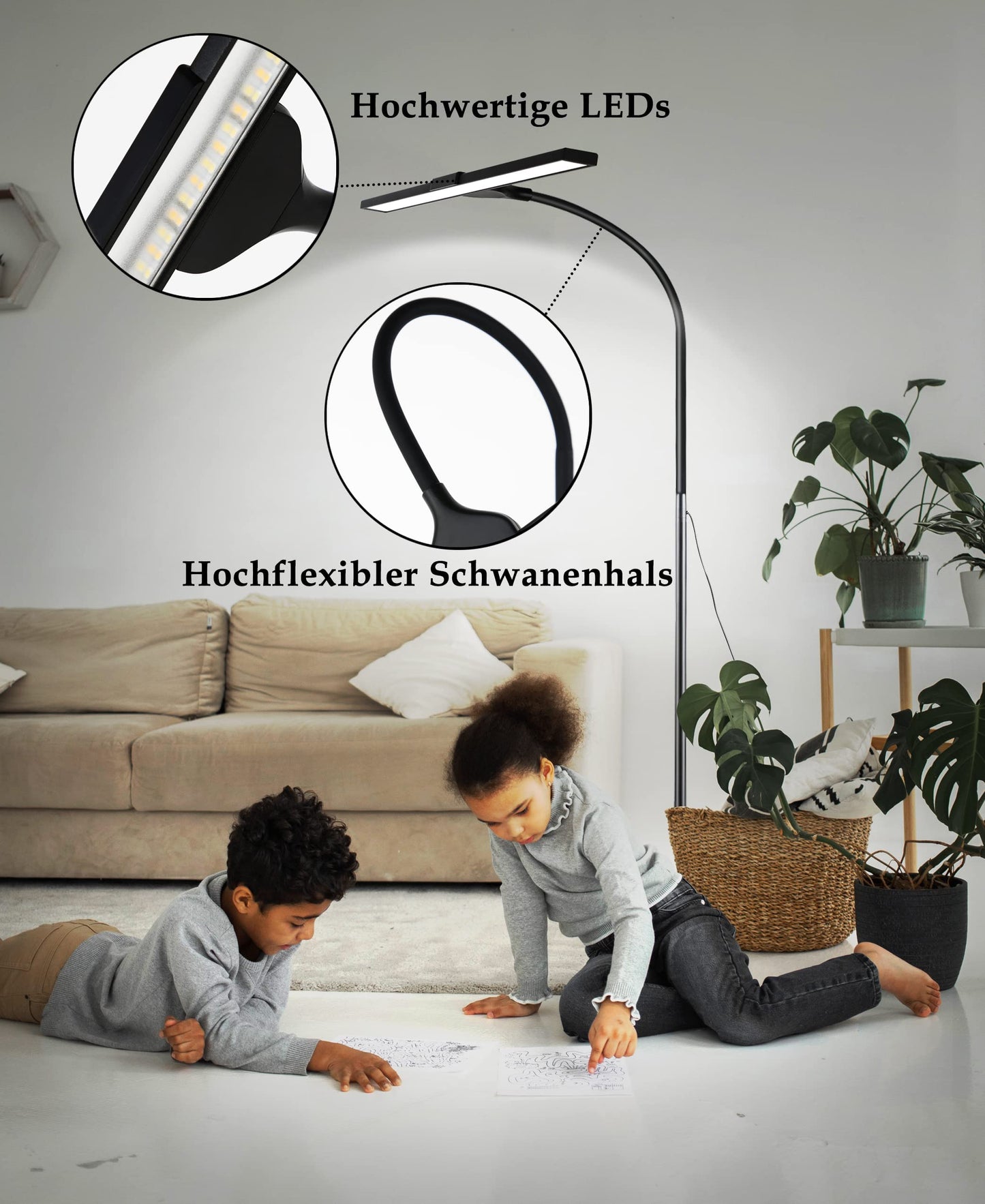 ZMH LED Stehlampe Standleuchte Leselampe - 156CM Stehleuchte Dimmbar B¨¹ro Standlampe Schlafzimmer Schwarz Modern Touch 10W Lesestehlampe mit Timer und Memory Funktion f¨¹r Wohnzimmer