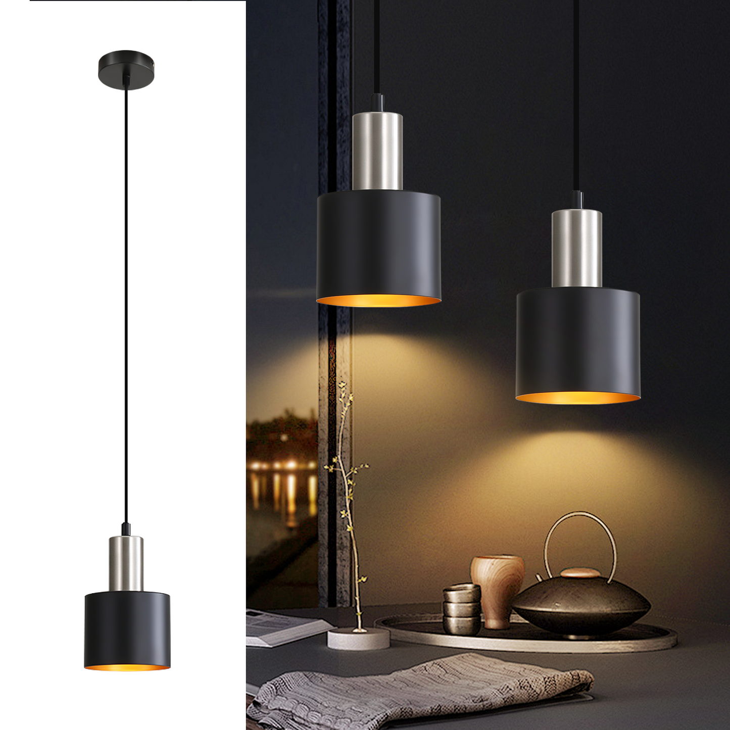 H?ngelampe Esstisch Pendelleuchte E27 Schwarz - H?ngeleuchte Retro Schlafzimmerlampe Nachttisch H?henverstellbar K¨¹chenlampe H?ngend Esszimmerlampe Vintage Industrial Ohne Leuchtmittel