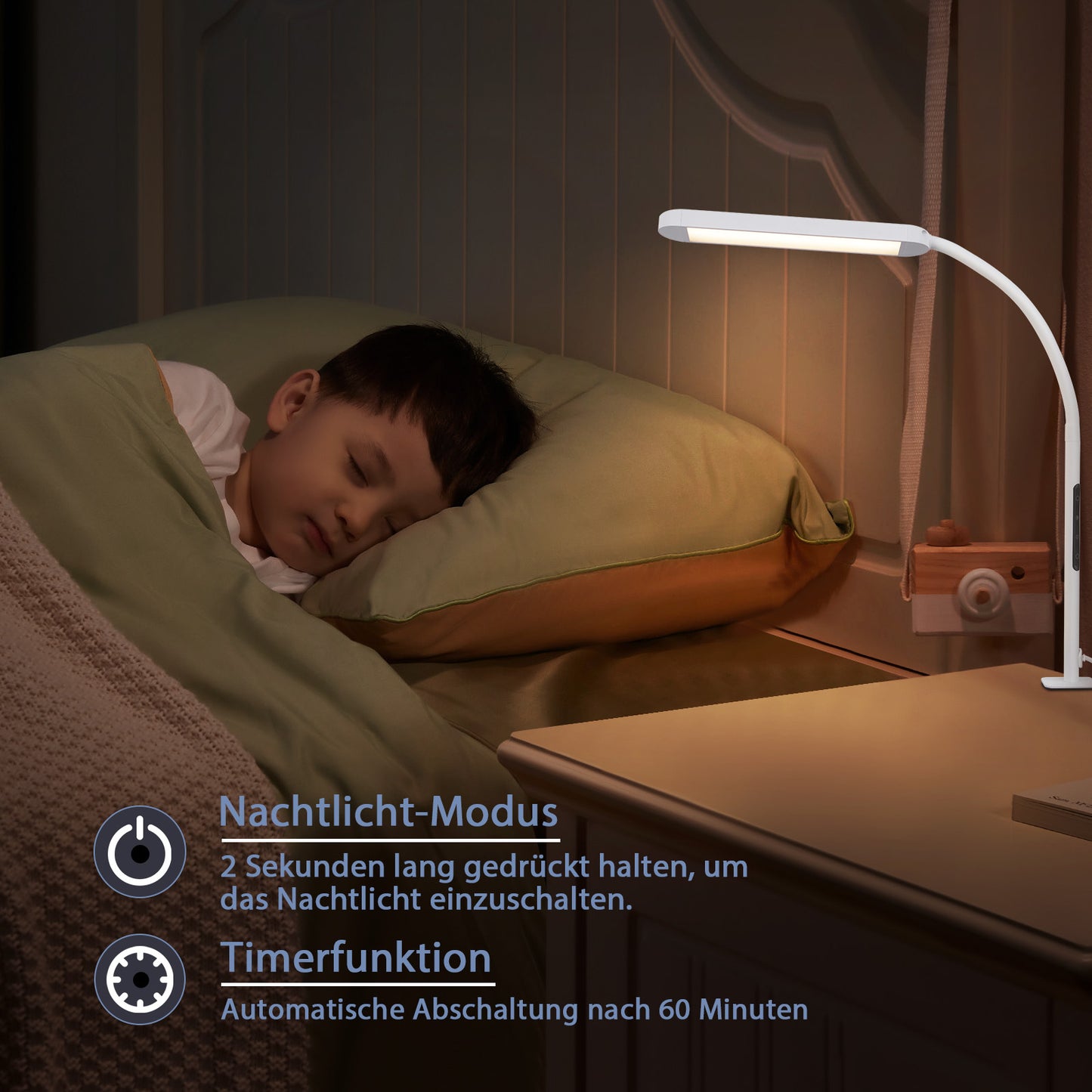 ZMH Schreibtischlampe LED Dimmbar - Klemmbar Tischlampe mit Stecker B¨¹rolampe Tageslichtlampe Wei? 5 Farbtemperatur-Helligkeitsstufen 11W Arbeitsplatzleuchte mit Timerfunktion Nachtlicht-Modus