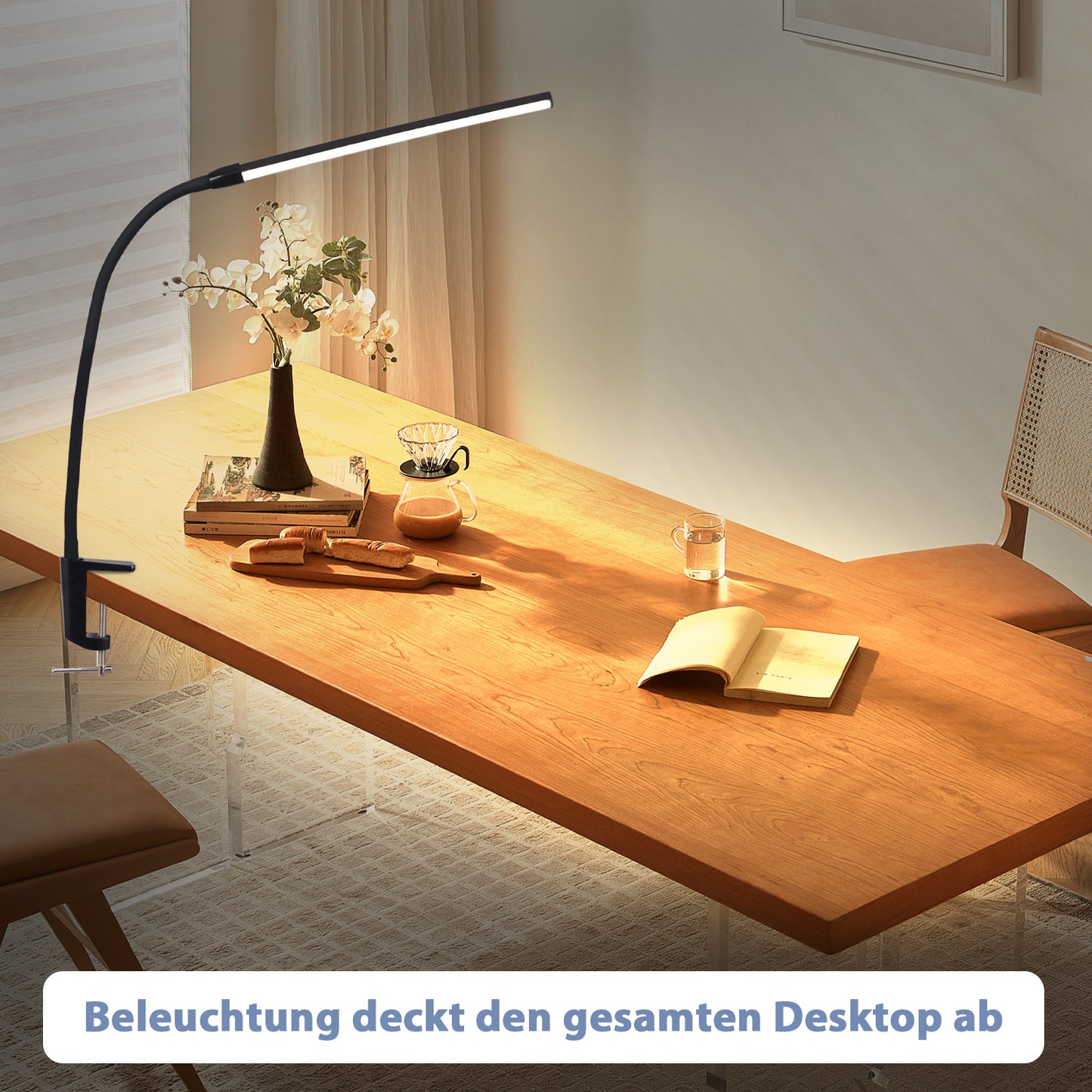 ZMH Schreibtischlampe LED Klemmbar - Schreibtischleuchte Schwarz 3 Farben und 5 Helligkeitsstufen USB 5W Tageslichtlampe Augenschutz Schwanenhals Tischlampe f¨¹r B¨¹ro Arbeitszimmer Schneider