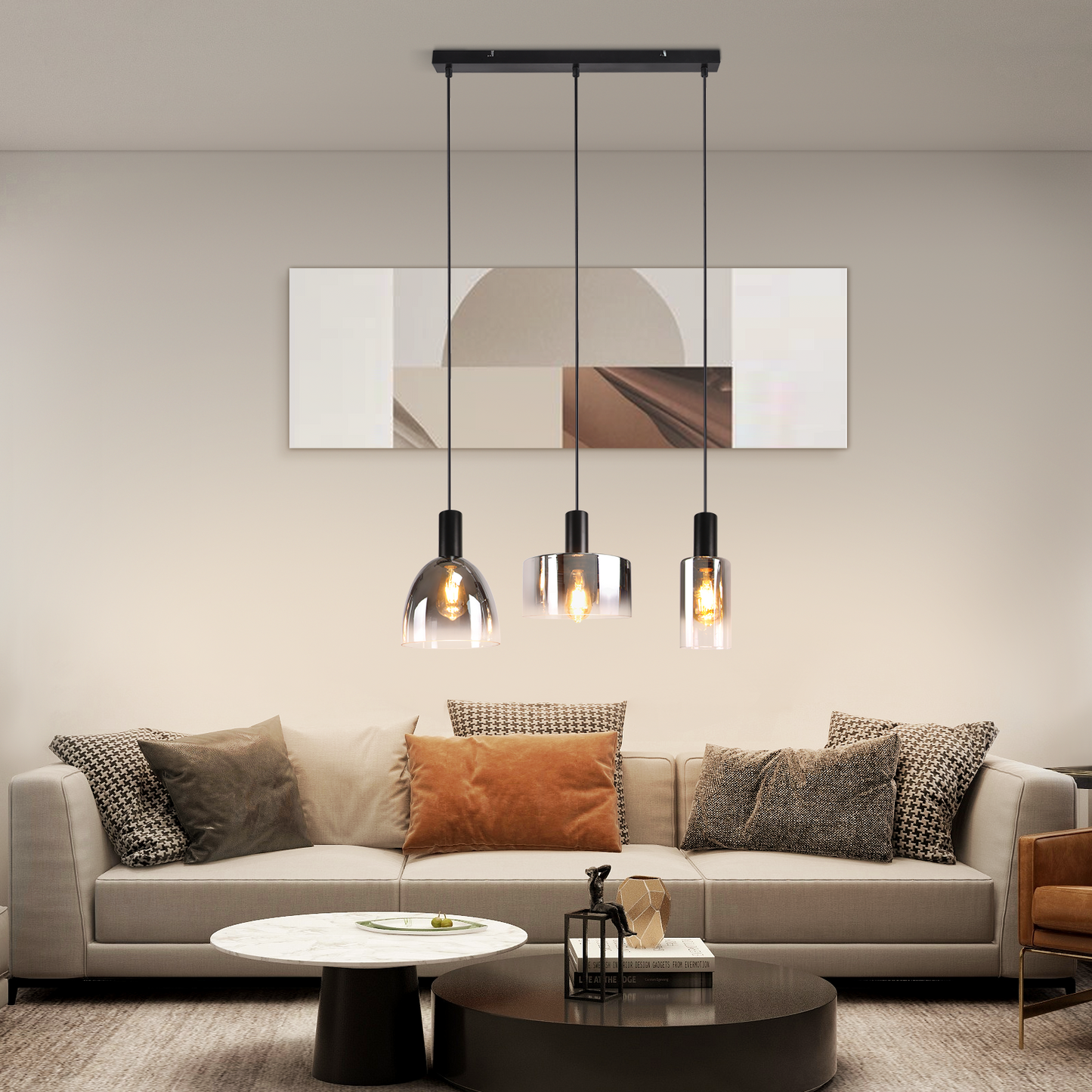 H?ngelampe Esszimmerlampe 3 Flammig H?ngeleuchte- E27 Vintage Esstisch Pendelleuchte H?henverstellbar Glas Schwarz Pendellampe H?ngend f¨¹r Schlafzimmer k¨¹che (ohne Leuchtmittel)