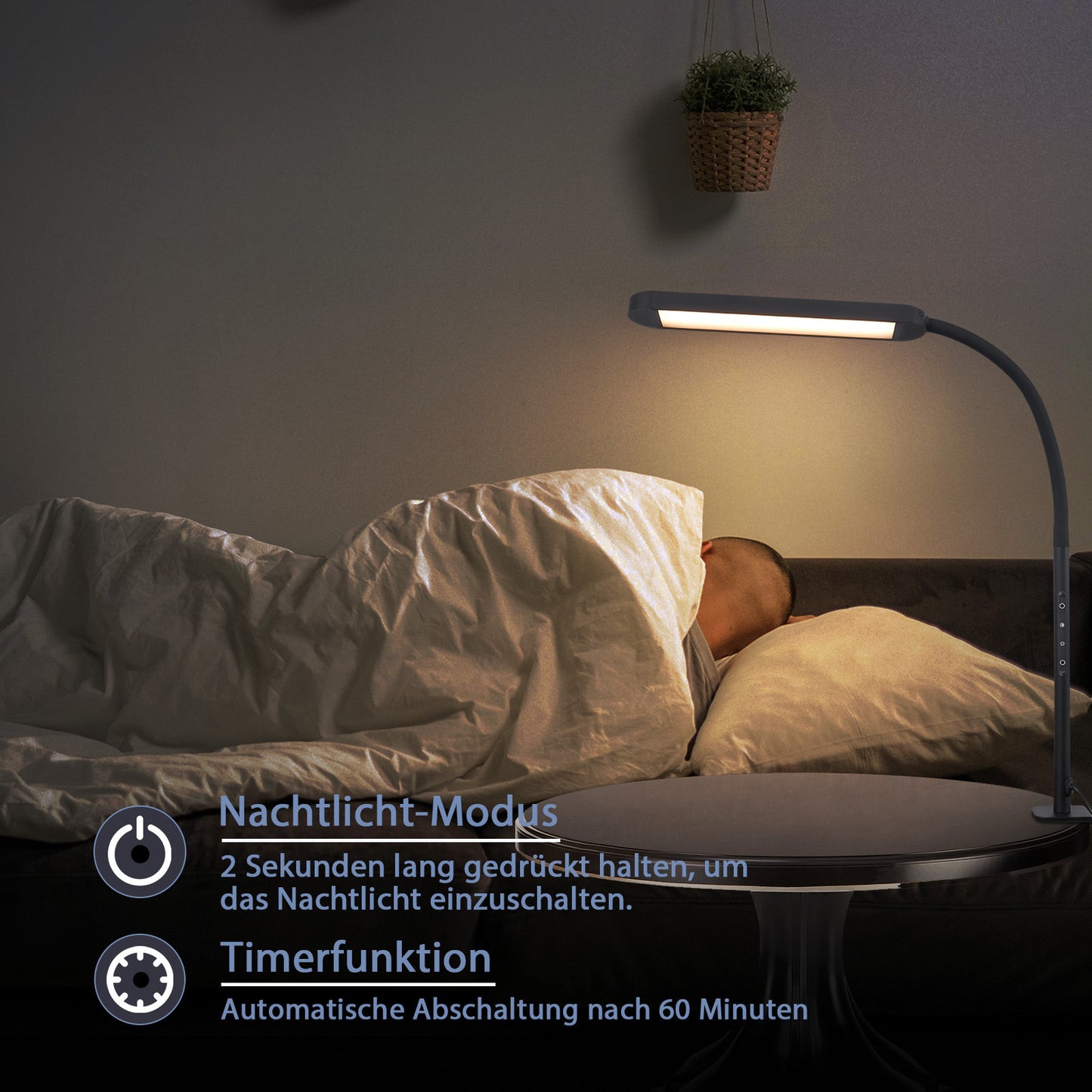 ZMH Schreibtischlampe LED Klemmbar - Dimmbar Schreibtischleuchte Schwarz 5 Farben und 5 Helligkeitsstufen 11W Tageslichtlampe Augenschutz Schwanenhals Tischlampe f¨¹r B¨¹ro Arbeitszimmer Schneider