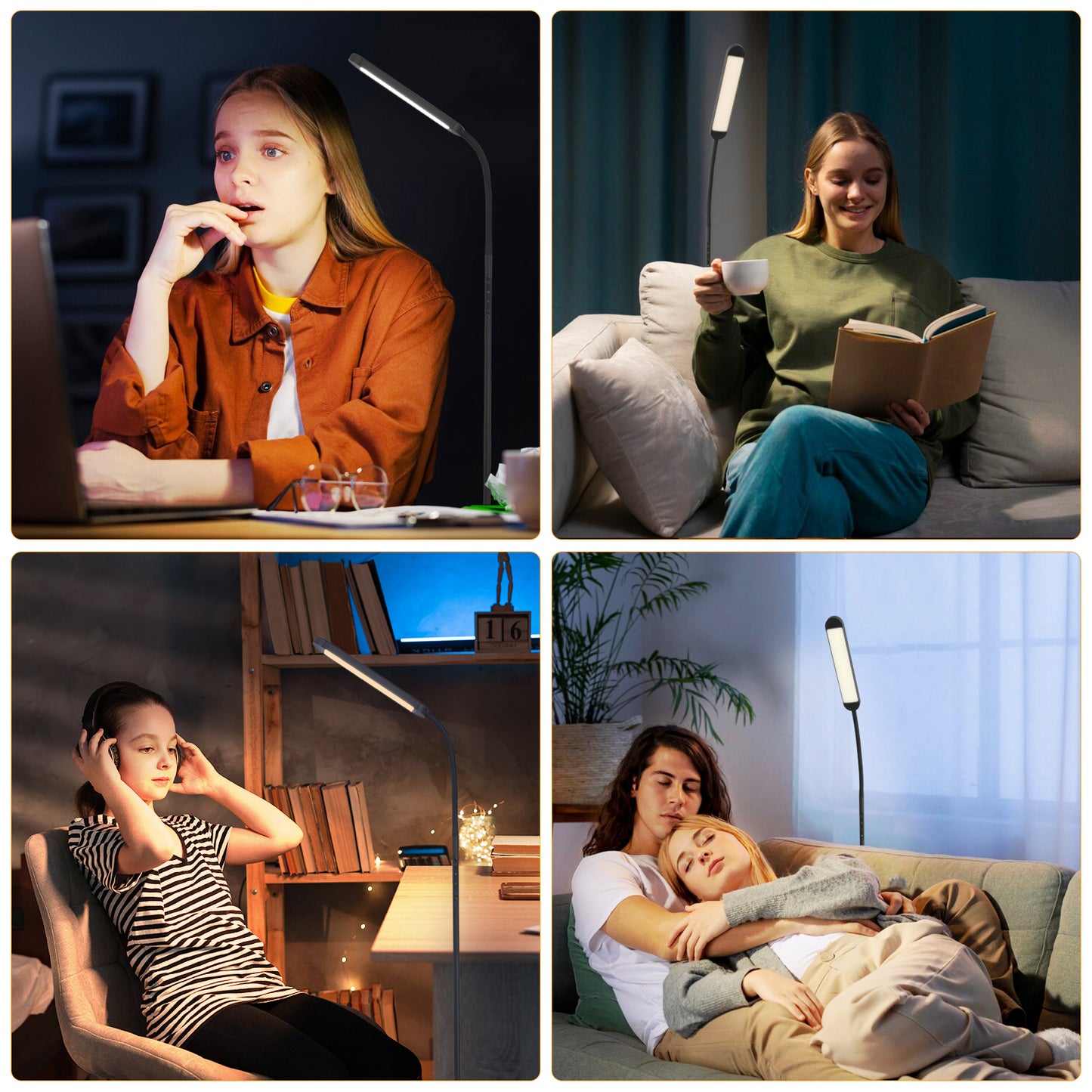 ZMH Stehlampe LED Standleuchte Wohnzimmer - Dimmbar Modern Standleuchte Schwarz 5 Farben und 5 Helligkeitsstufen 11W 360¡ã Flexibler Schwanenhals Leselampe mit Fernbedienung f¨¹r Schlafzimmer B¨¹ro