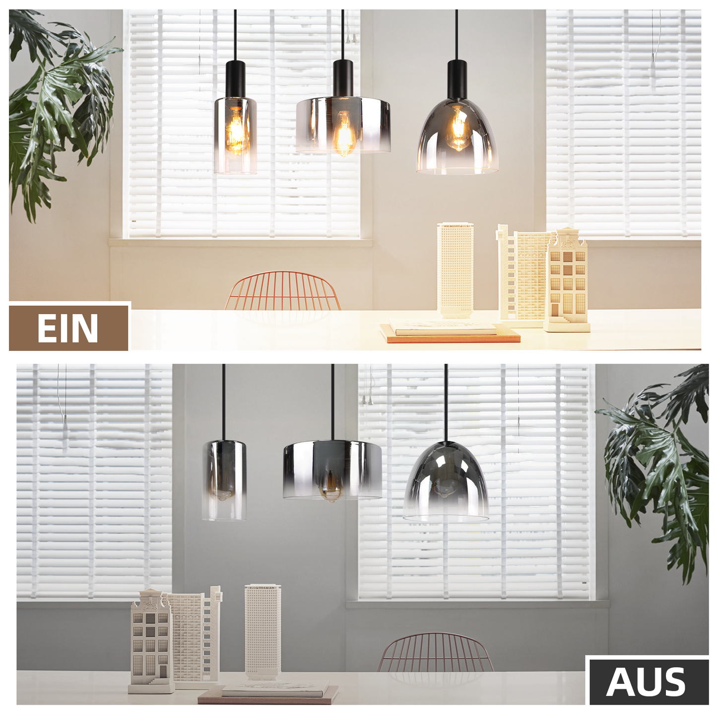 H?ngelampe Esszimmerlampe 3 Flammig H?ngeleuchte- E27 Vintage Esstisch Pendelleuchte H?henverstellbar Glas Schwarz Pendellampe H?ngend f¨¹r Schlafzimmer k¨¹che (ohne Leuchtmittel)
