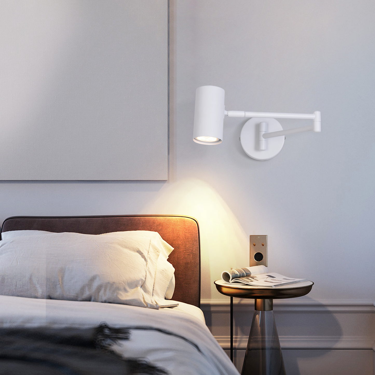 ZMH Wandleuchte Innen Wandlampe GU10 - Schlafzimmerlampe Wandstrahler Wandleuchten Modern Wei? Langer Arm Schwenkbar Metall Wandbeleuchtung f¨¹r Wohnzimmer Flur - Ohne Leuchtmittel