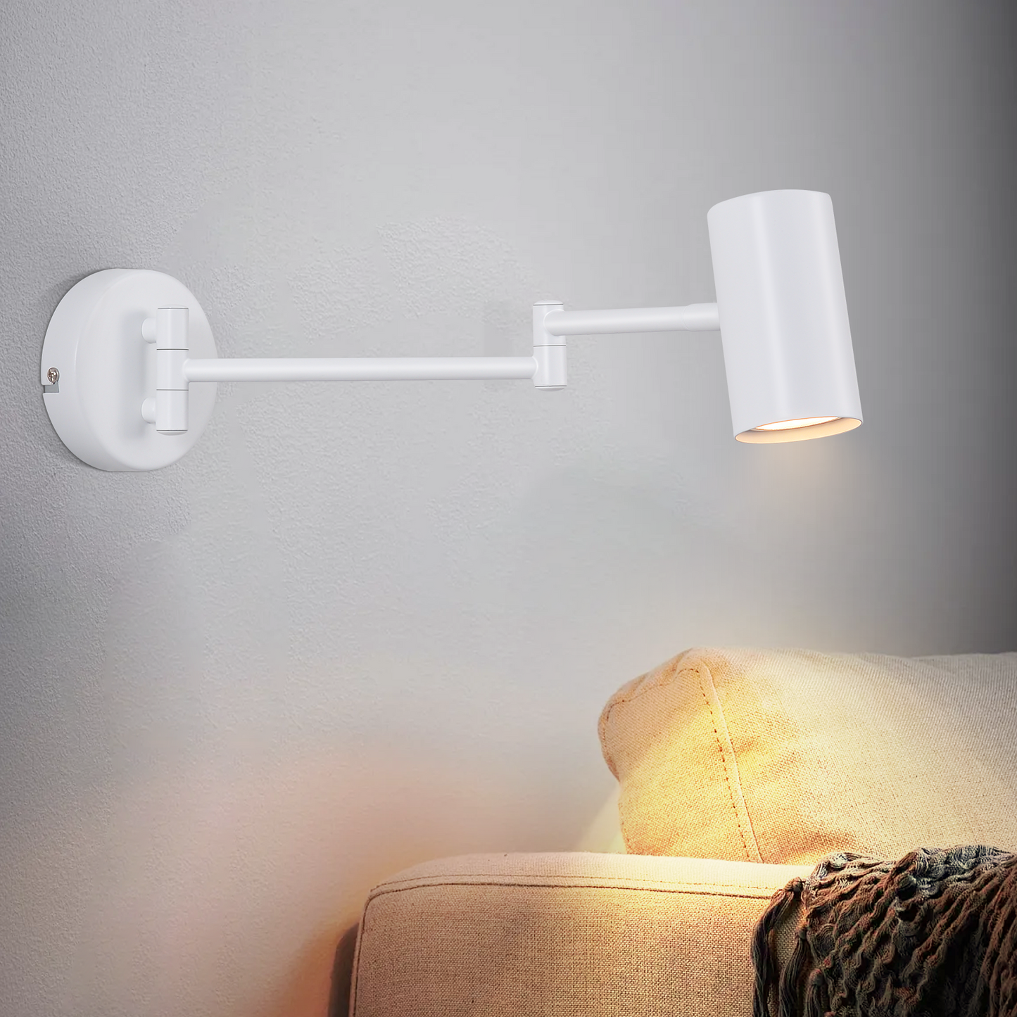 ZMH Wandleuchte Innen Wandlampe GU10 - Schlafzimmerlampe Wandstrahler Wandleuchten Modern Wei? Langer Arm Schwenkbar Metall Wandbeleuchtung f¨¹r Wohnzimmer Flur - Ohne Leuchtmittel