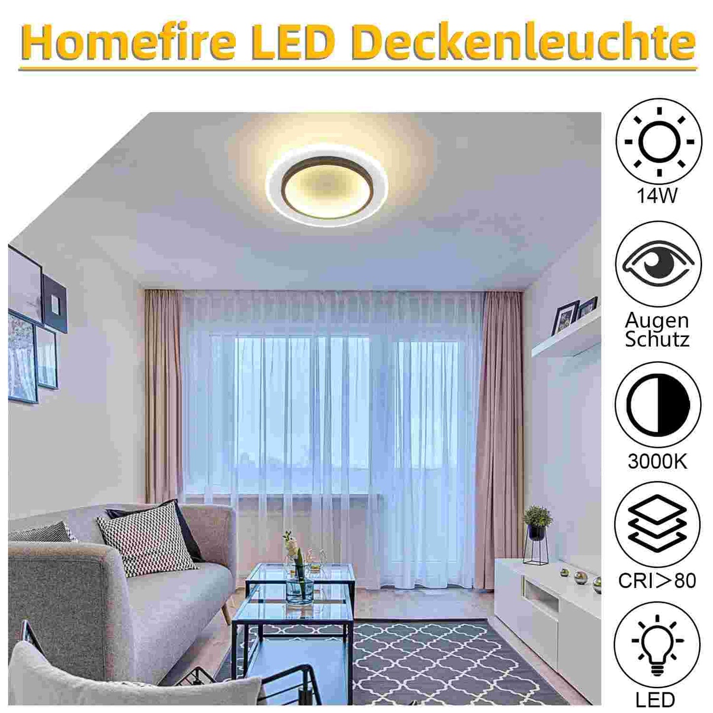 ZMH Deckenlampe LED Deckenleuchte K¨¹che - 14W K¨¹chenlampe 3000K Warmwei? Wohnzimmerlampe Modern Design Flurlampe Wohnzimmer Deckenbeleuchtung Schlafzimmerlampe ?23.5cm f¨¹r Schlafzimmer Flur