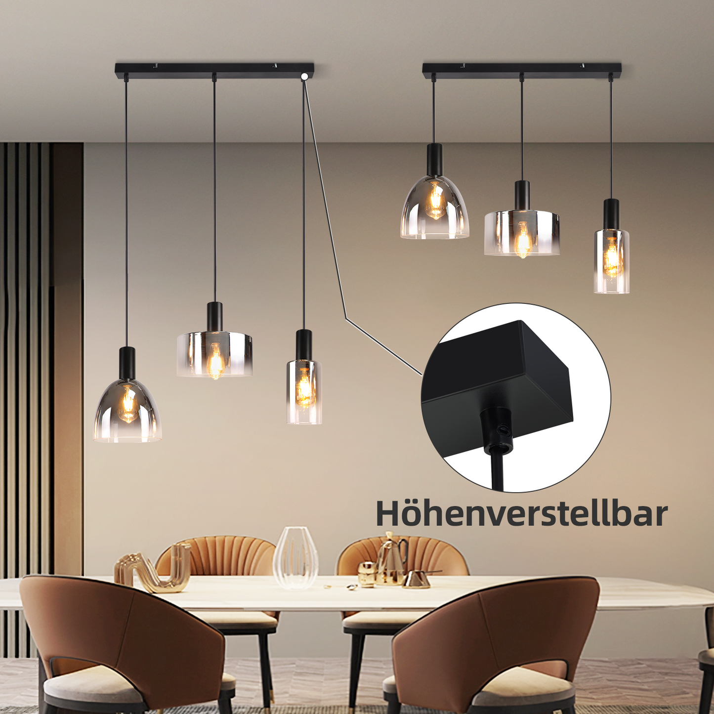 H?ngelampe Esszimmerlampe 3 Flammig H?ngeleuchte- E27 Vintage Esstisch Pendelleuchte H?henverstellbar Glas Schwarz Pendellampe H?ngend f¨¹r Schlafzimmer k¨¹che (ohne Leuchtmittel)