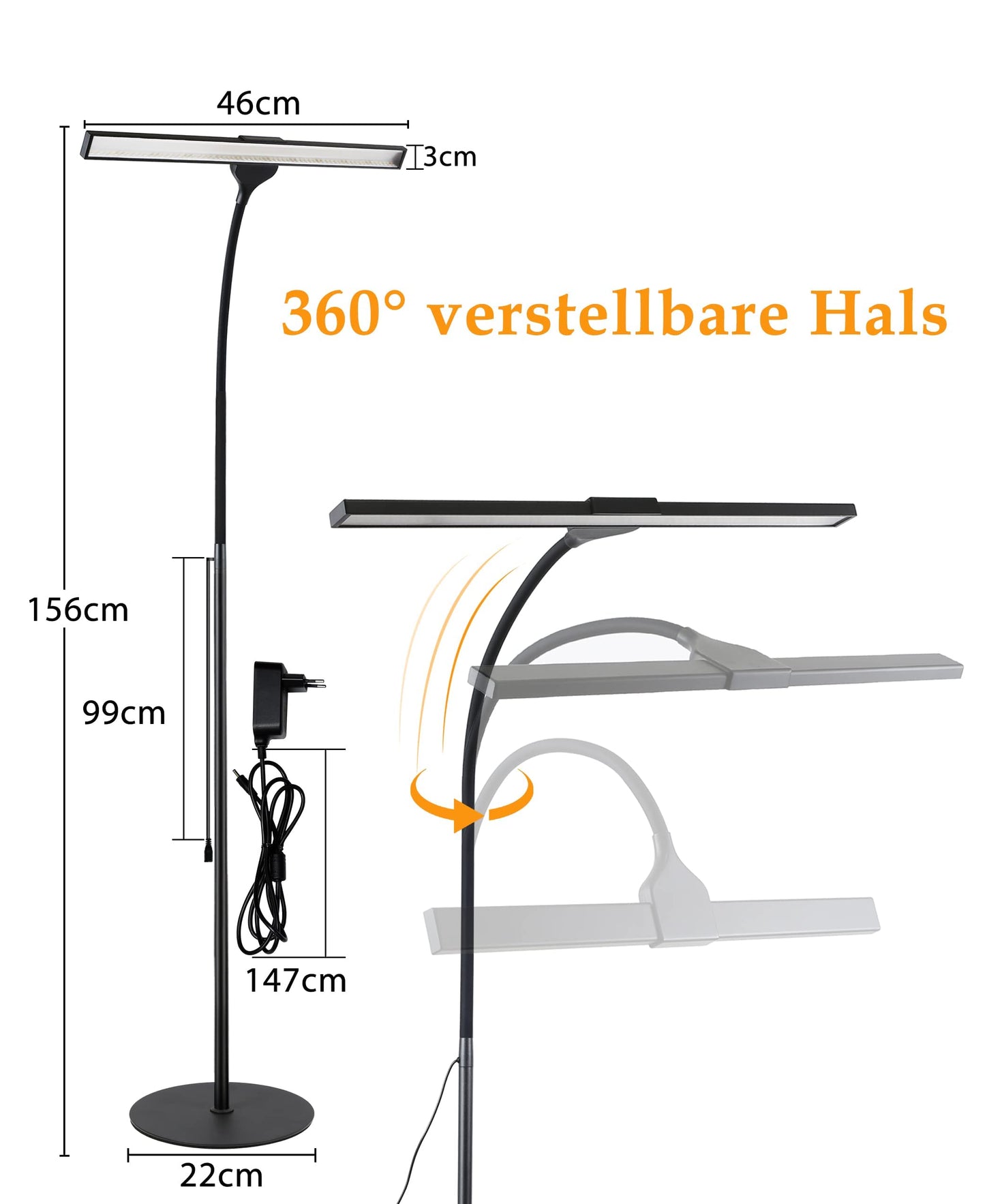 ZMH LED Stehlampe Standleuchte Leselampe - 156CM Stehleuchte Dimmbar B¨¹ro Standlampe Schlafzimmer Schwarz Modern Touch 10W Lesestehlampe mit Timer und Memory Funktion f¨¹r Wohnzimmer