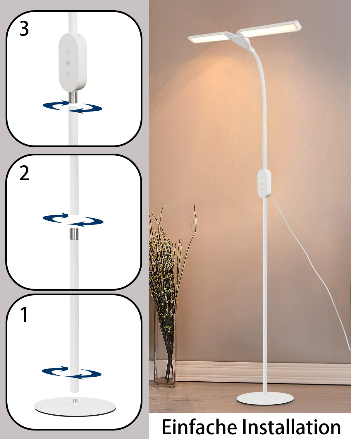ZMH Stehlampe LED Wohnzimmer Leselampe dimmbar - Stehleuchte B¨¹ro 9W mit Timer & Memory Funktion Helligkeit und Farbtemperatur einstellbar Touch Standleuchte f¨¹r Schlafzimmer H?he: 158CM