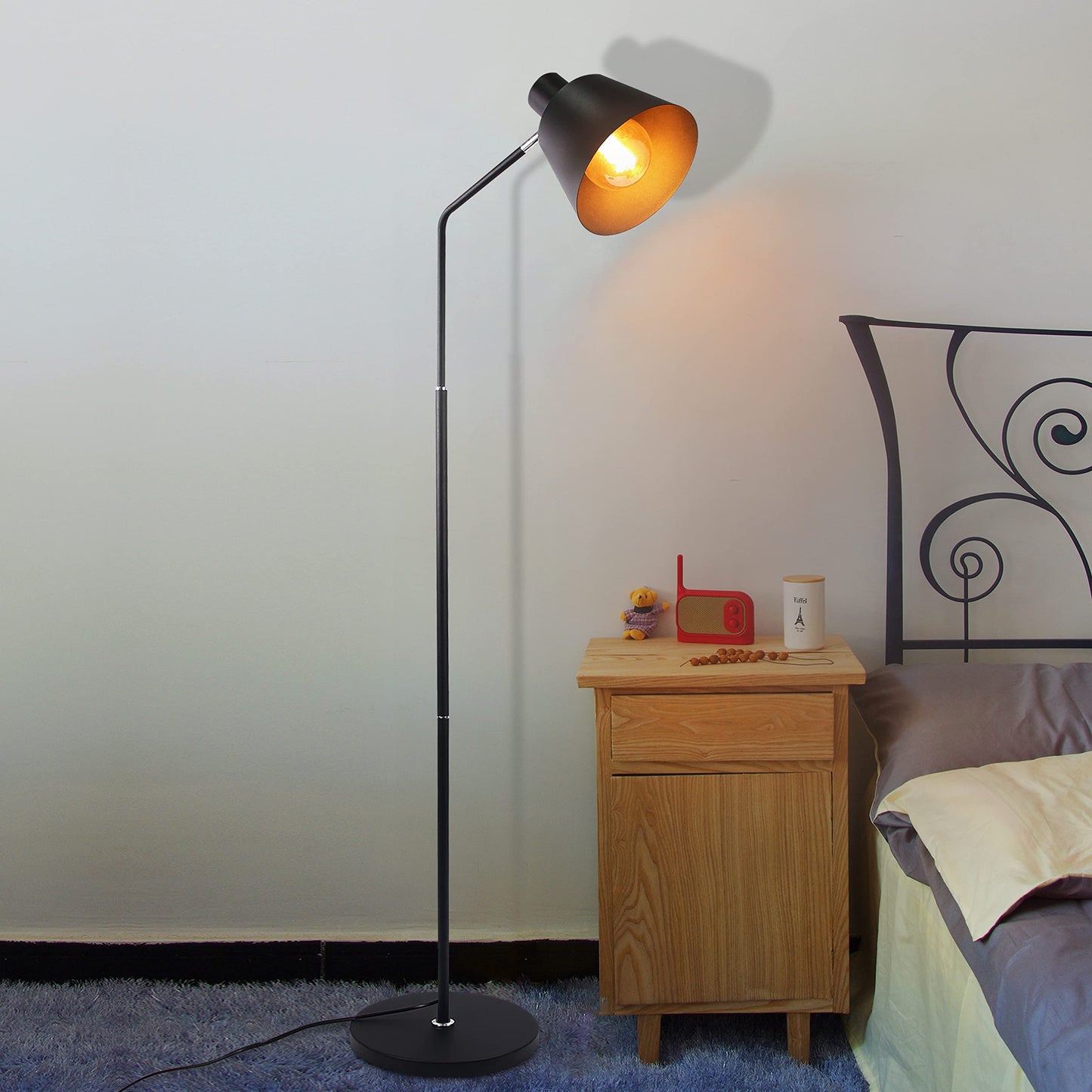 ZMH vintage Stehlampe retro Stehleuchte 166cm schwarz standleuchte mit E27 Fassung max.40w standlampe f¨¹r Wohnzimmer Schlafzimmer Kinderzimmer Arbeitszimmer B¨¹ro Bett-ohne Birne