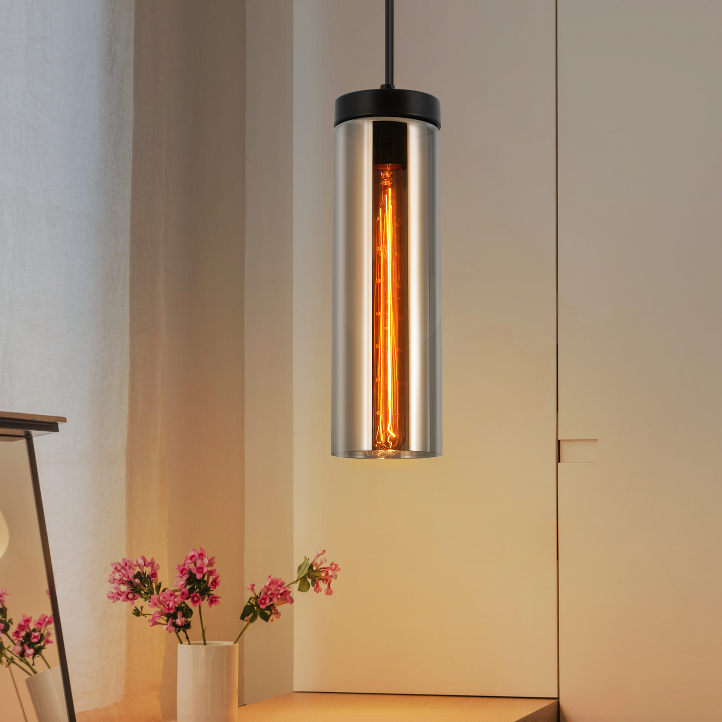 H?ngeleuchte Wohnzimmer H?ngelampe Vintage - 1 Flammig Pendelleuchte H?henverstellbar Esstischlampe H?ngend E27 Schwarz Glas Pendellampe f¨¹r Esstisch Schlafzimmer k¨¹che (ohne Leuchtmittel)