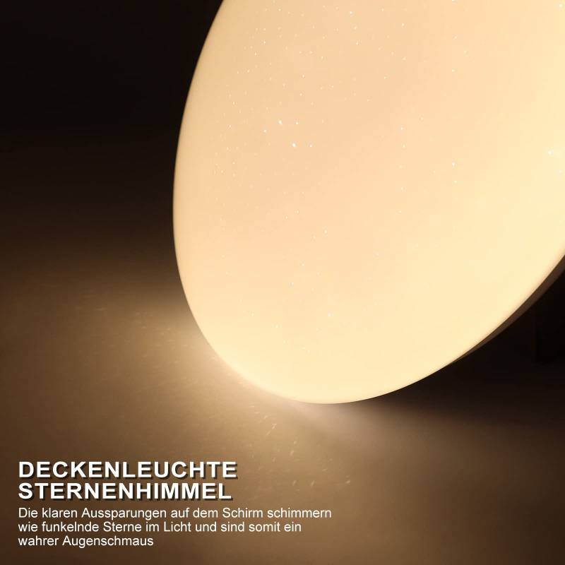 ZMH Deckenlampe LED Deckenleuchte Schlafzimmer - 18W Schlafzimmerlampe Sternenhimmel Warmwei? ?30cm Rund Bad Deckenbeleuchtung IP44 Wasserdicht Badlampe f¨¹r Wohnzimmer Kinderzimmer K¨¹che Flur