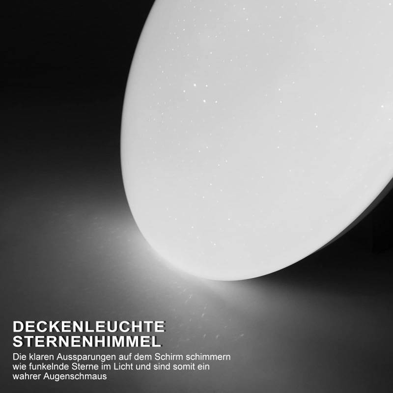 ZMH Deckenlampe LED Deckenleuchte Schlafzimmer - ?30cm Schlafzimmerlampe Sternenhimmel Kaltwei? 18W Badezimmer Deckenbeleuchtung IP44 Wasserdicht Badlampe Rund f¨¹r Bad K¨¹che Kinderzimmer Flur