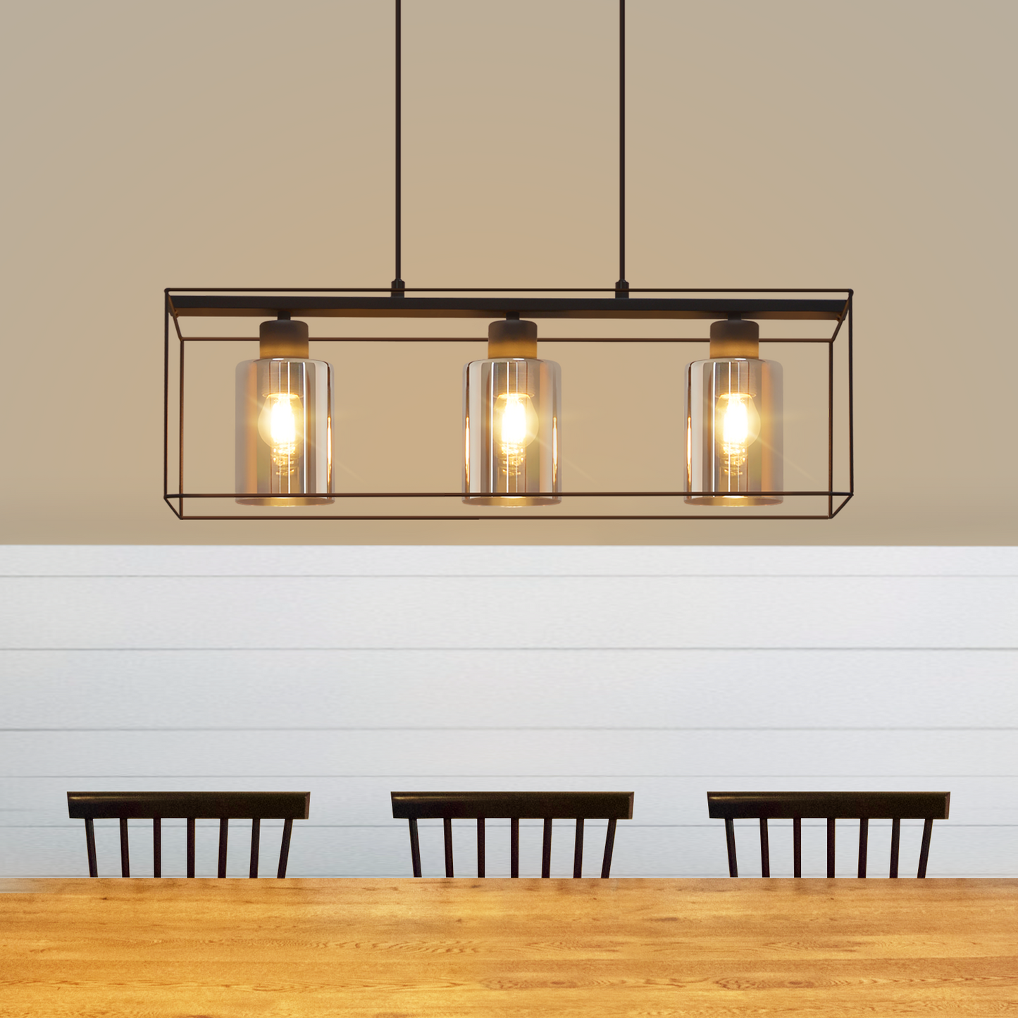 Pendelleuchte Esstisch H?ngelampe Vintage - Rauchschwarz Glas H?ngeleuchte 3 Flammig E27 Esstischlampe H?ngend Metall Retro Esszimmerlampe Industrial f¨¹r Esszimmer k¨¹che (ohne Leuchtmittel)