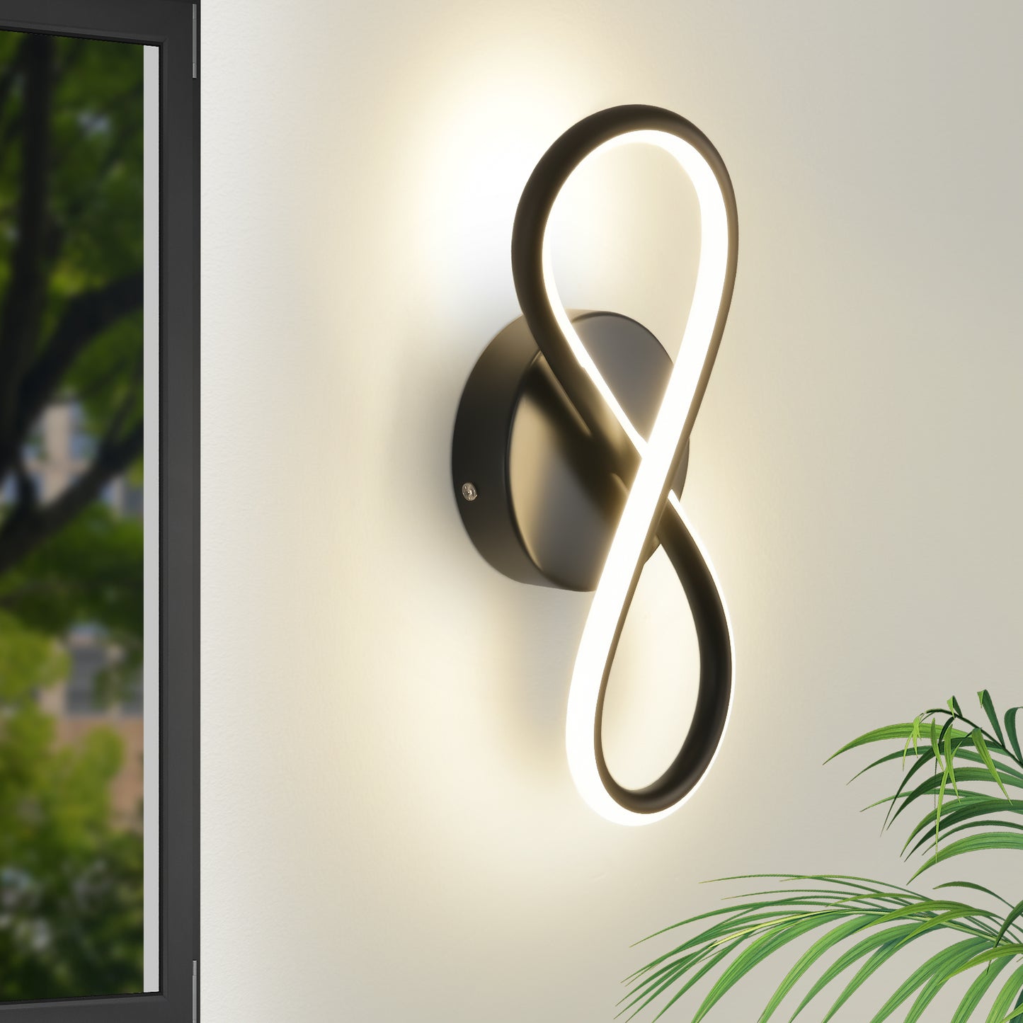 ZMH Wandleuchte Innen LED Wandlampe Schwarz: Wand Lampe f¨¹r Treppenhaus Schlafzimmer Wohnzimmer Korridor K¨¹hles Modern Design 7W Kurvendesign Dekorativ Wandleuchten Warmwei? 3000K