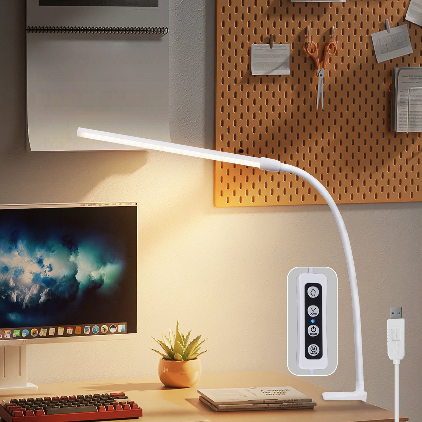 ZMH Schreibtischlampe LED Klemmbar - Wei? Tageslichtlampe Schreibtisch Lampe mit 3 Farbtemperatur und 5 Helligkeitsstufen Tischleuchte USB B¨¹rolampe 5W Arbeitsplatzleuchte Klemmlampe f¨¹r B¨¹ro
