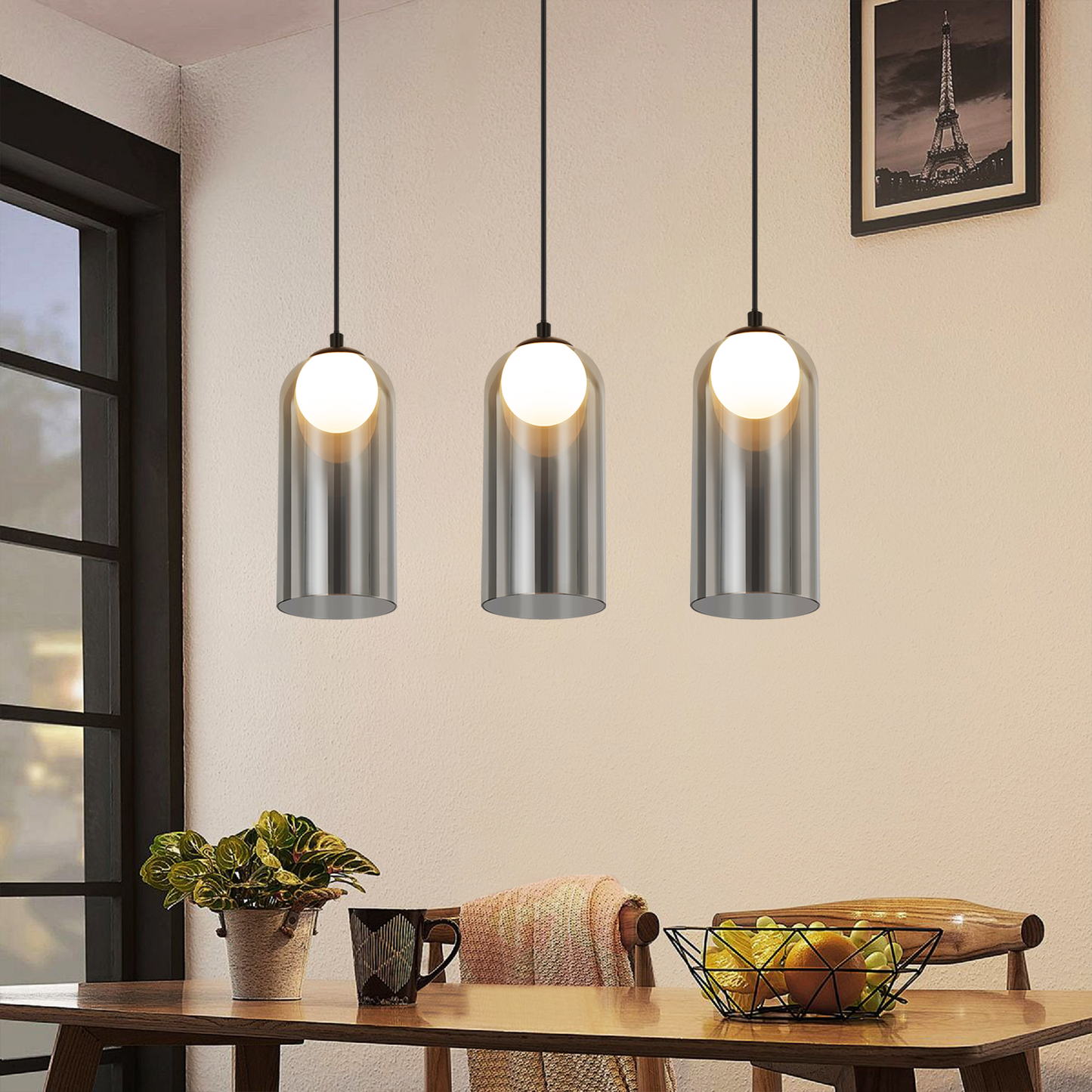 H?ngelampe Esstisch Pendelleuchte Schwarz- 1 Flammig Nachtisch H?ngeleuchte Glas Vintage Esstischlampe H?ngend G9 Pendellampe H?henverstellbar f¨¹r Wohnzimmer Schlafzimmer (ohne Leuchtmittel)