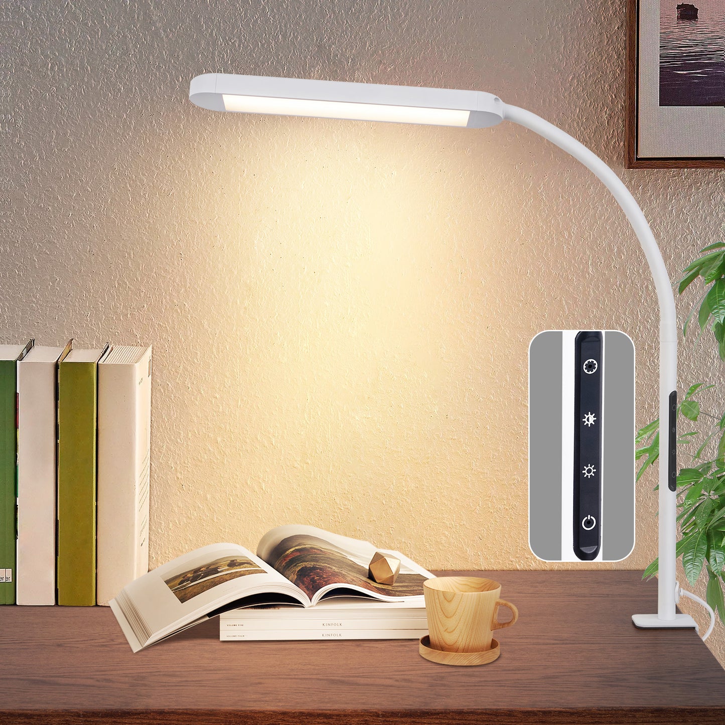 ZMH Schreibtischlampe LED Dimmbar - Klemmbar Tischlampe mit Stecker B¨¹rolampe Tageslichtlampe Wei? 5 Farbtemperatur-Helligkeitsstufen 11W Arbeitsplatzleuchte mit Timerfunktion Nachtlicht-Modus
