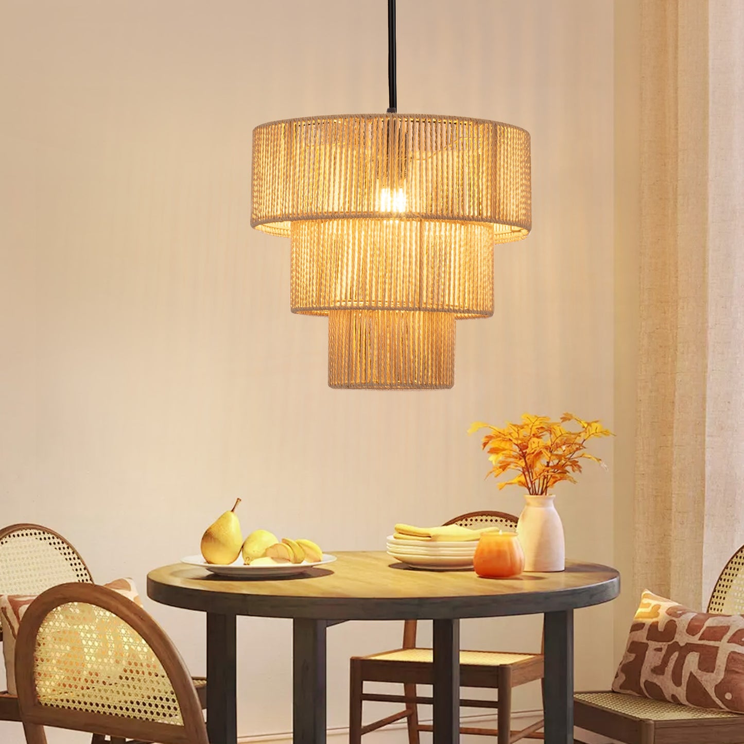 ZMH H?ngelampe Esstisch Pendelleuchte Wohnzimmer: Rattan Boho H?ngeleuchte Schlafzimmer ?35cm Esstischlampe H?ngend 1-flammig Esszimmerlampe E27 Pendellampe f¨¹r K¨¹che Flur Bar Resturant