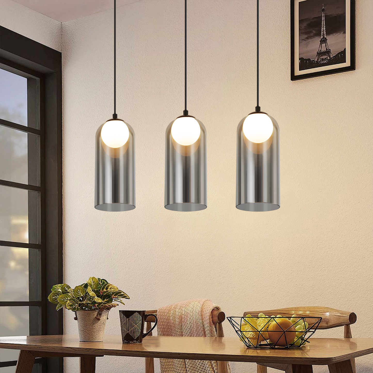H?ngelampe Esstisch Pendelleuchte Schwarz- 1 Flammig Nachtisch H?ngeleuchte Glas Vintage Esstischlampe H?ngend G9 Pendellampe H?henverstellbar f¨¹r Wohnzimmer Schlafzimmer (ohne Leuchtmittel)
