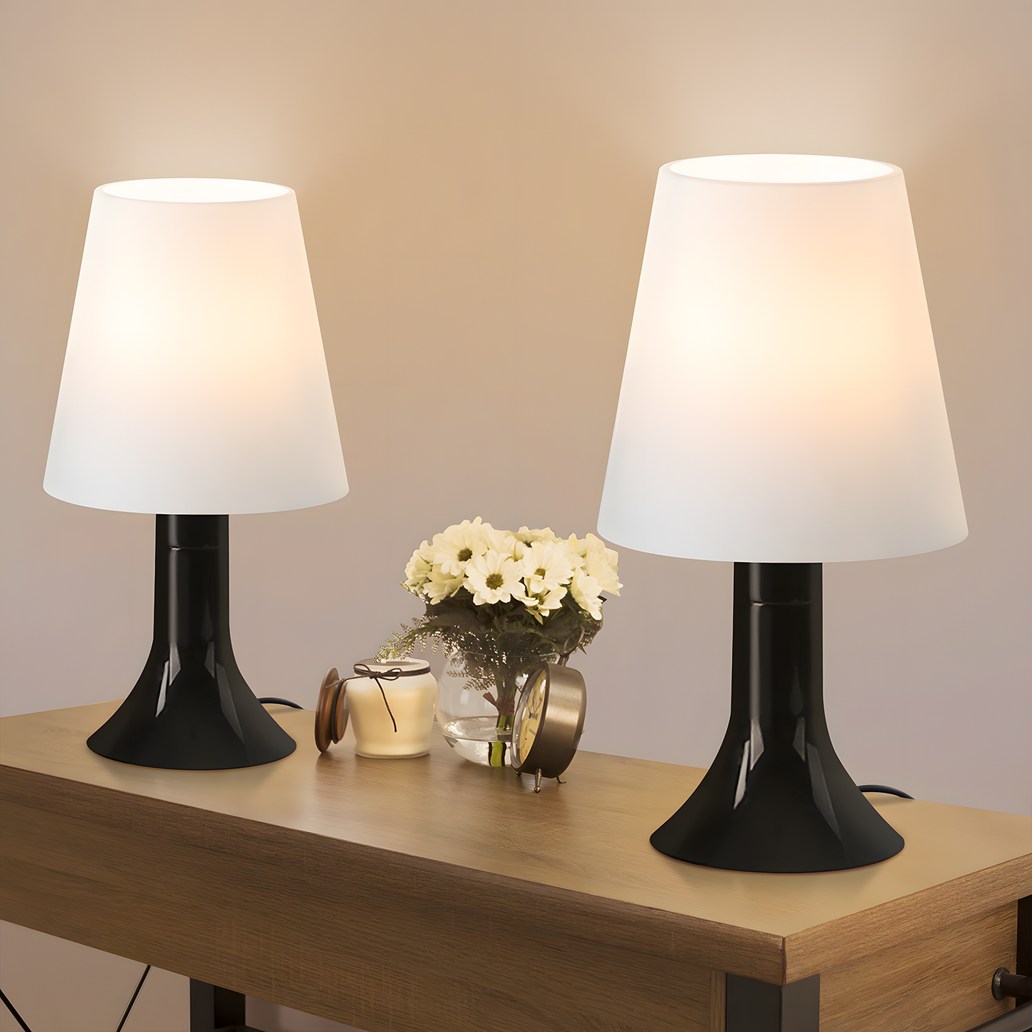 Nachttischlampe Wohnzimmer Tischlampe mit Kabel - Tischleuchte 2er Set Kleine Lampe Schwarz E14 Tischlampen Moderne Landhausstil f¨¹r Esstisch Schlafzimmer - Ohne Leuchtmittel