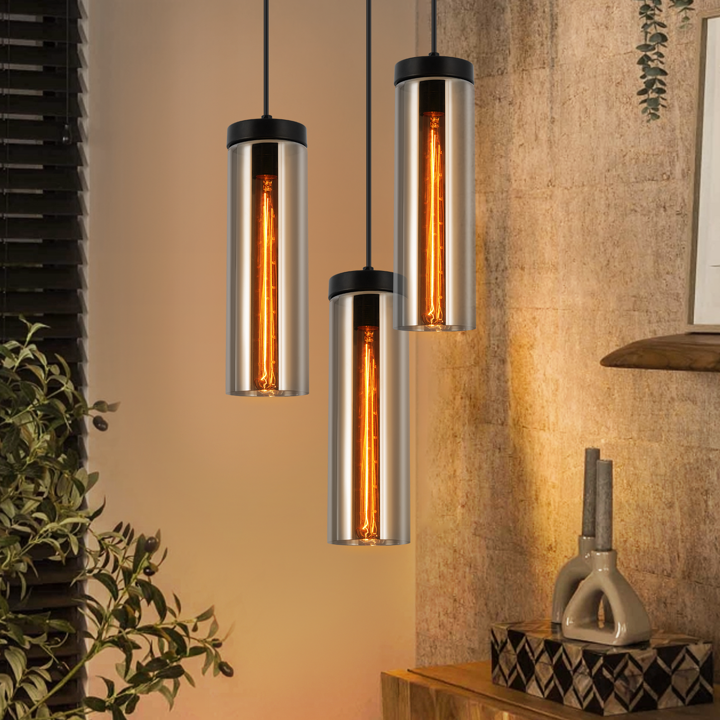 H?ngelampe Esstischlampe Schwarz - 3 Flammig Pendelleuchte Esstisch H?henverstellbar E27 h?ngeleuchte H?ngend Glas f¨¹r K¨¹chen Schlafzimmer Wohnzimmer (ohne Leuchtmittel)