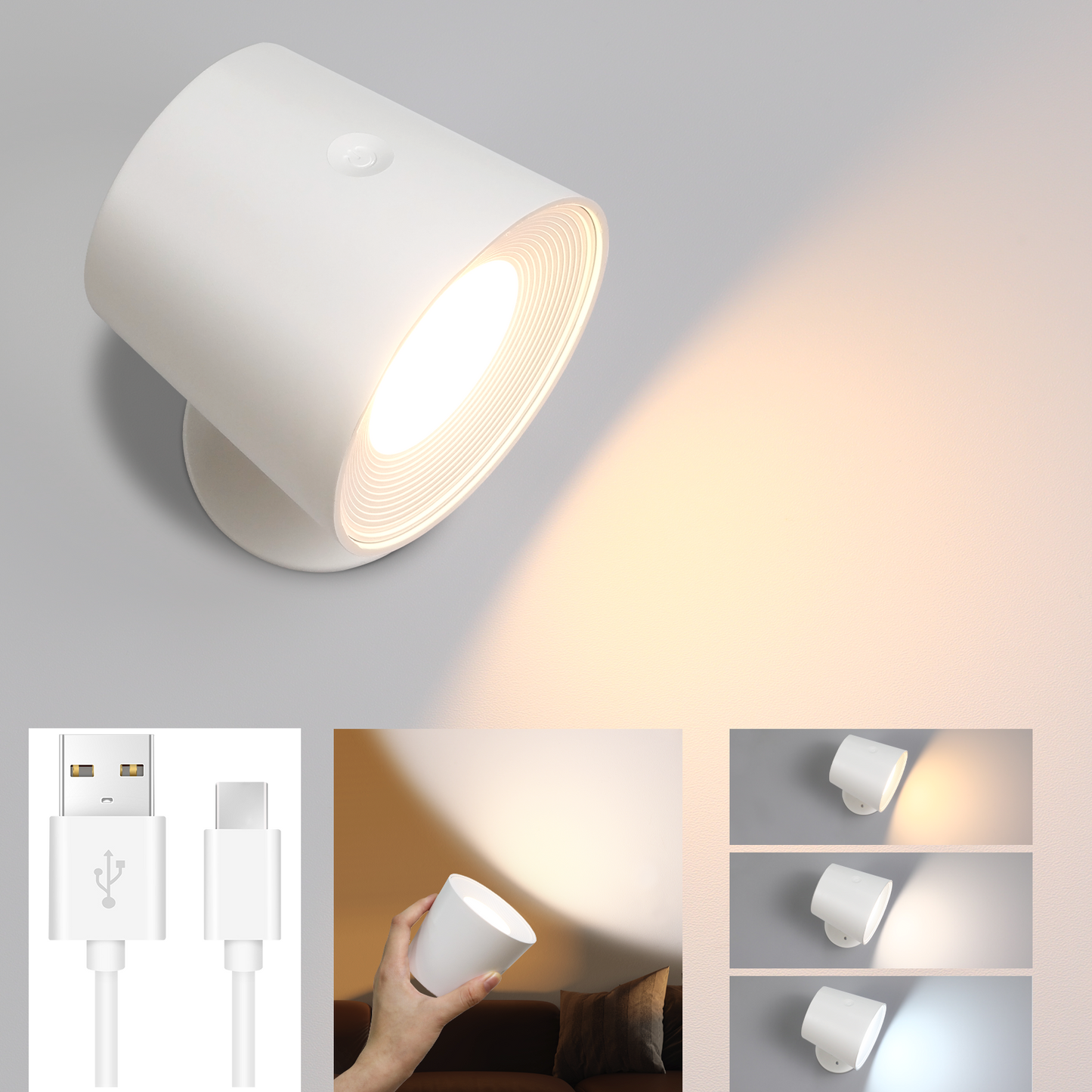 ZMH Wandleuchte Innen Ohne Stromanschluss: LED Wandlampe mit Schalter Akku Leselampe Wei? Kabellos Wandbeleuchtung Touch Dimmbar Wandlicht Batteriebetrieben Wandstrahler f¨¹r Schlafzimmer Flur