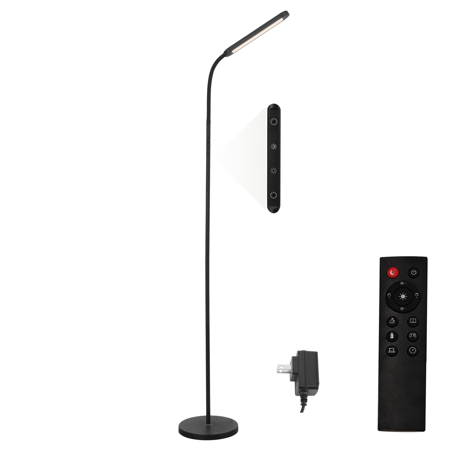 ZMH Stehlampe LED Standleuchte Wohnzimmer - Dimmbar Modern Standleuchte Schwarz 5 Farben und 5 Helligkeitsstufen 11W 360¡ã Flexibler Schwanenhals Leselampe mit Fernbedienung f¨¹r Schlafzimmer B¨¹ro