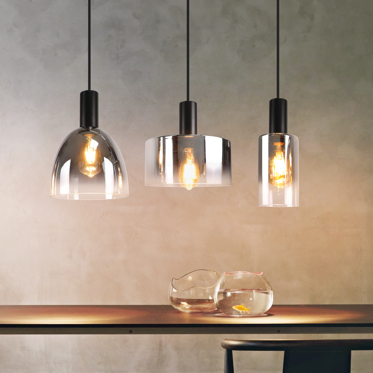 H?ngelampe Esszimmerlampe 3 Flammig H?ngeleuchte- E27 Vintage Esstisch Pendelleuchte H?henverstellbar Glas Schwarz Pendellampe H?ngend f¨¹r Schlafzimmer k¨¹che (ohne Leuchtmittel)