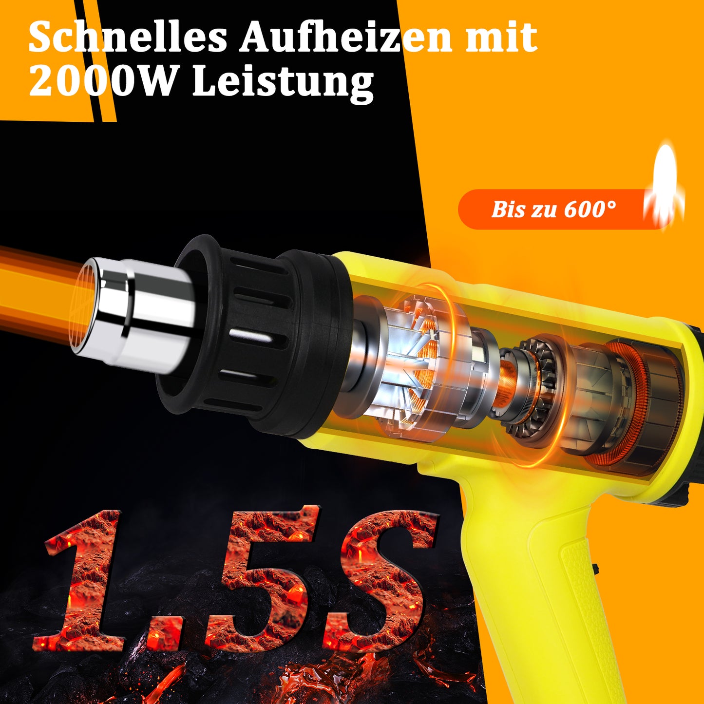 ZMH Hei?luftf?n 2000W Hei?luftpistole Regelbar - Heissluftf?hn Kit 60¡æ- 600¡æ Heissluftpistole Stufenlos Temperaturregler Hei?luftgebl?se heat gun zum L?ten,Kerzen,Basteln,Schrumpfschlauch
