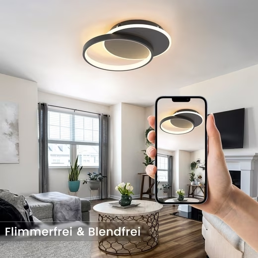 ZMH LED Deckenleuchte Dimmbar Fernbedienung Schwarz Deckenlampe 35W Modern Flach Rund 41CM, LED fest integriert, Warmwei?, Neutralwei?, Kaltwei?, Wohnzimmer Schlafzimmer K¨¹che Schlafzimmer Flur Esszimmer