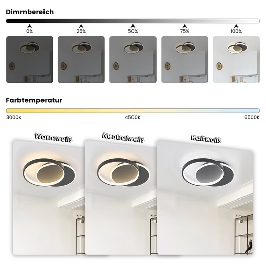 ZMH LED Deckenleuchte Dimmbar Fernbedienung Schwarz Deckenlampe 35W Modern Flach Rund 41CM, LED fest integriert, Warmwei?, Neutralwei?, Kaltwei?, Wohnzimmer Schlafzimmer K¨¹che Schlafzimmer Flur Esszimmer