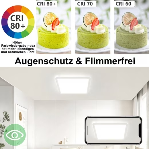 ZMH LED Panel Deckenleuchte Dimmbar mit Fernbedienung 24W IP44, RGB Farbwechsel,Dimmbar, LED fest integriert, Warmwei?, Neutralwei?, Kalteswei?, f¨¹r Schlafzimmer Kinderzimmer K¨¹che Wohnzimmer