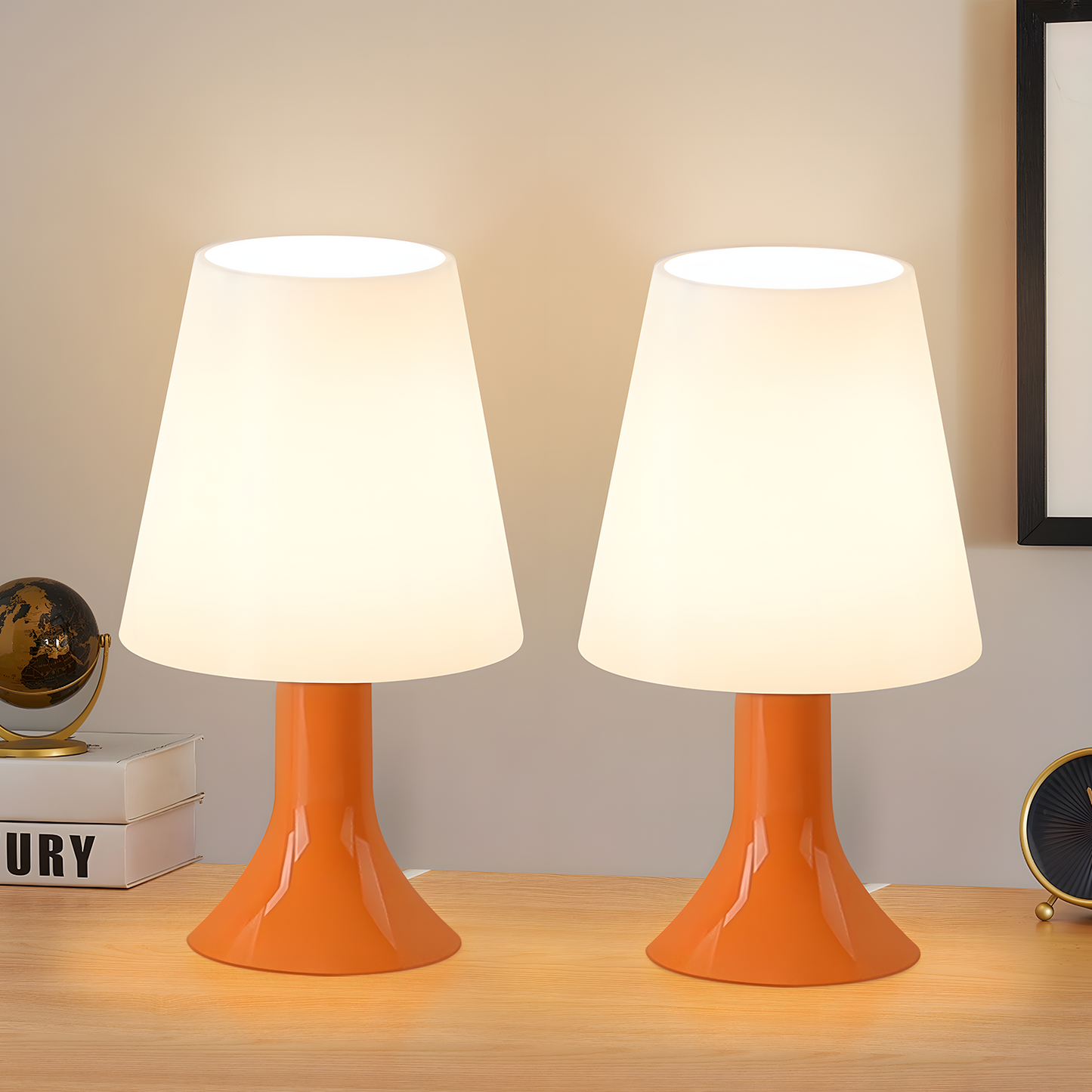Nachttischlampe Wohnzimmer Tischleuchte mit Kabel - Tischlampe 2er Set Kleine Lampe E14 Tischlampen Orange Moderne Landhausstil f¨¹r Esstisch Schlafzimmer - Ohne Leuchtmittel