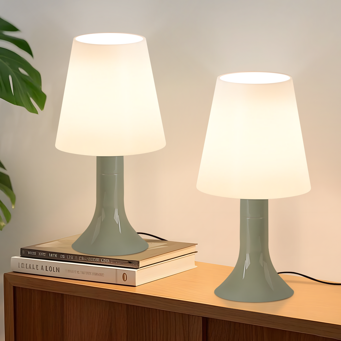 Nachttischlampe Wohnzimmer Tischleuchte mit Kabel - Tischlampe 2er Set Kleine Lampe Gr¨¹n E14 Tischlampen Moderne Landhausstil f¨¹r Esstisch Schlafzimmer - Ohne Leuchtmittel