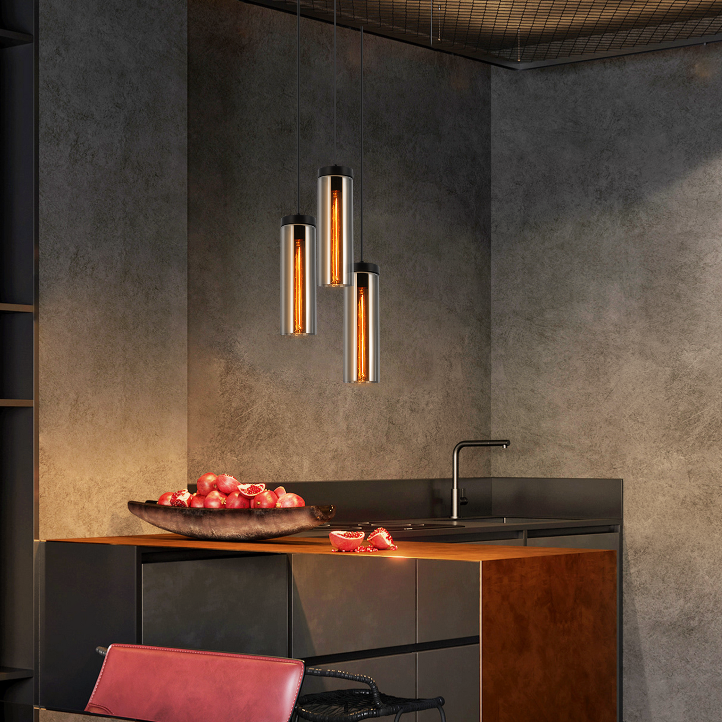 H?ngelampe Esstischlampe Schwarz - 3 Flammig Pendelleuchte Esstisch H?henverstellbar E27 h?ngeleuchte H?ngend Glas f¨¹r K¨¹chen Schlafzimmer Wohnzimmer (ohne Leuchtmittel)