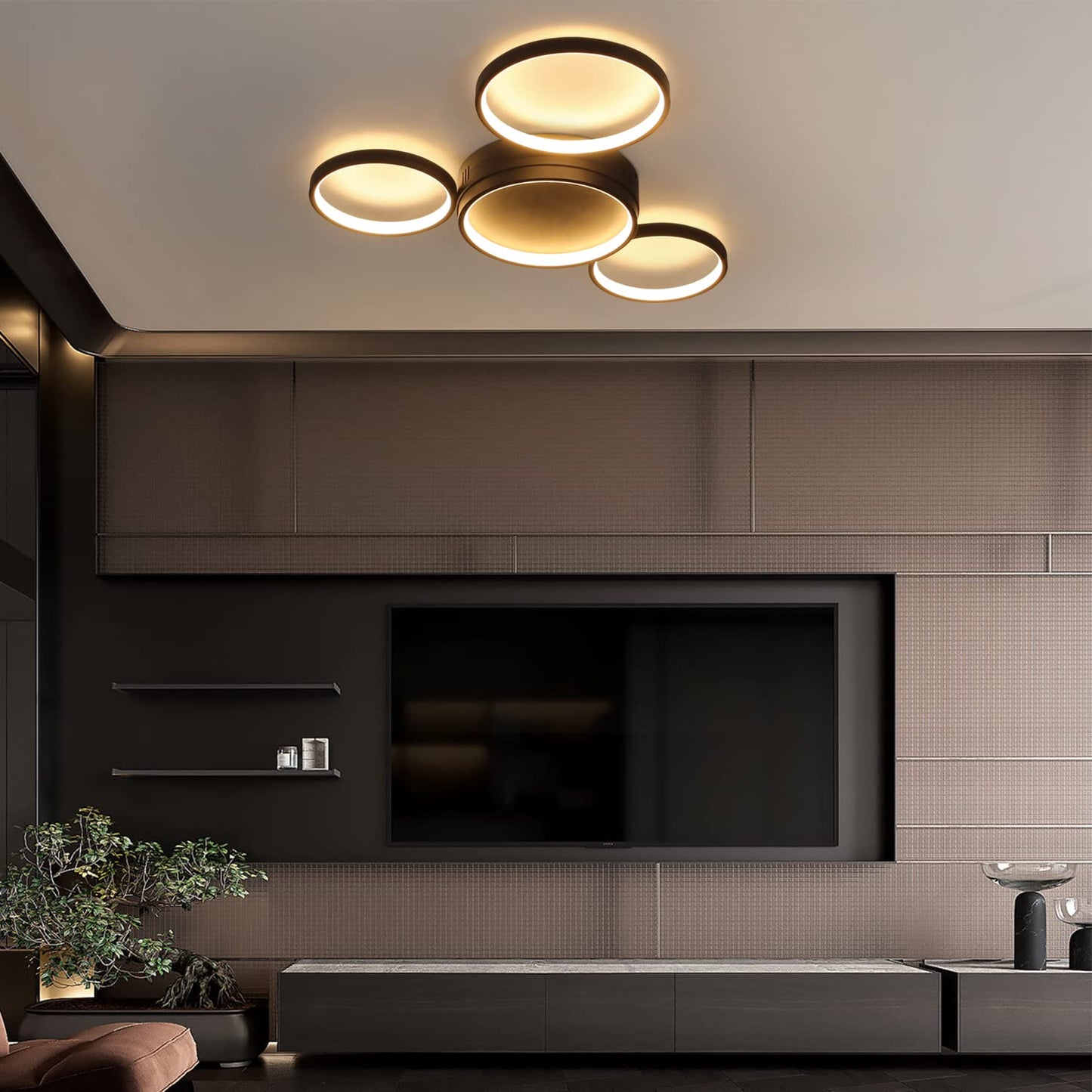 ZMH LED Deckenleuchte Wohnzimmer Deckenlampe - Schwarz Warmwei? K¨¹chenlampen 29W Modern Deckenbeleuchtung mit 4 Ringe Design Wohnzimmerlampe Deko Schlafzimmerlampe f¨¹r Kinderzimmer K¨¹chen Flur B¨¹ro