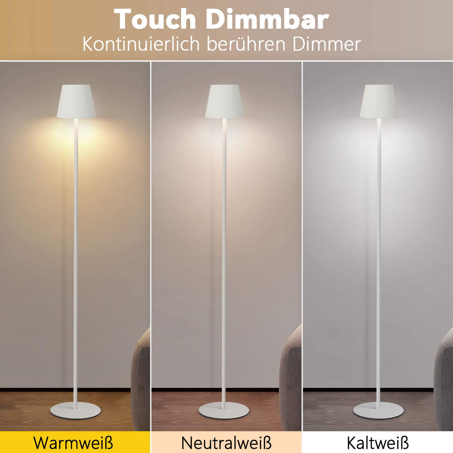 ZMH Stehlampe Wohnzimmer LED Dimmbar Stehleuchte - Modern USB Akku Standleuchte Lampe mit 3 Farbtemperaturen Wei? Stehlampe f¨¹r Schlafzimmer Arbeitszimmer und B¨¹ro 125 cm