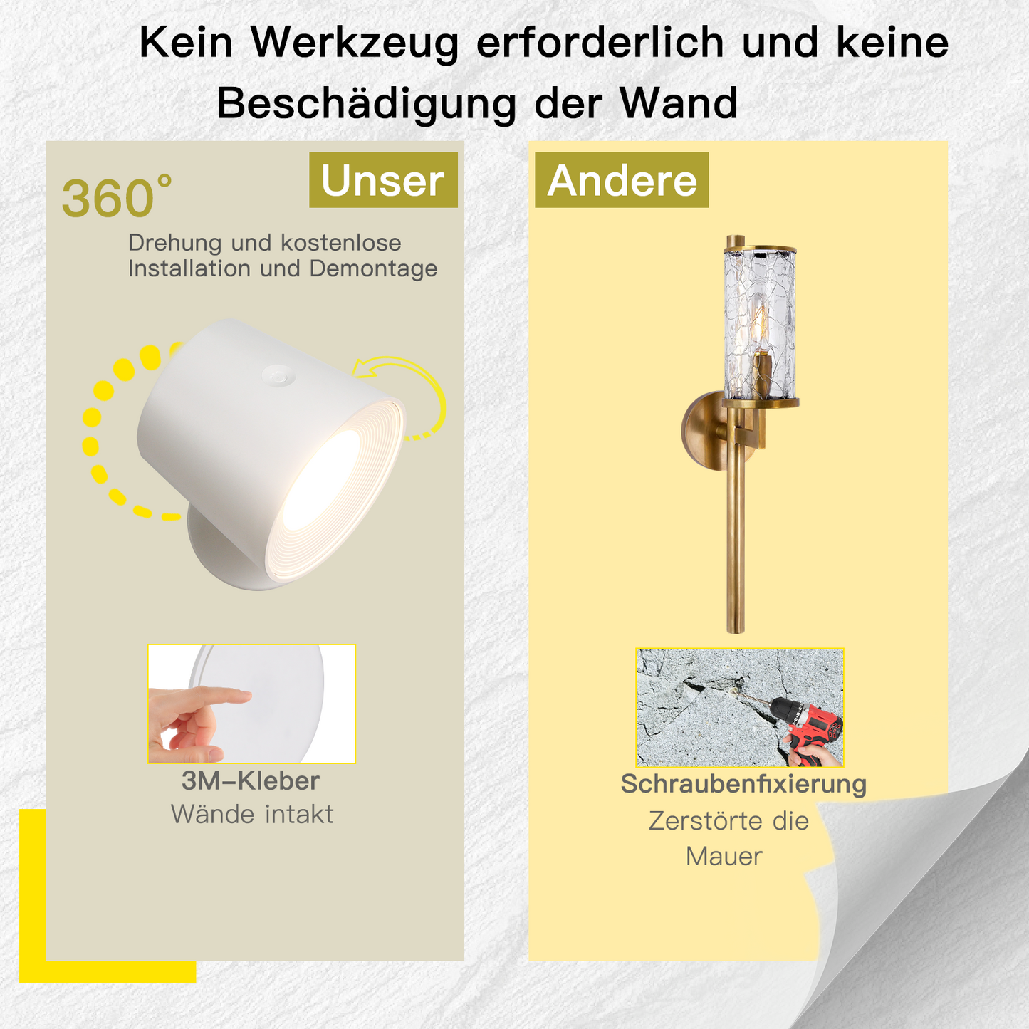 ZMH Wandleuchte Innen Ohne Stromanschluss: LED Wandlampe mit Schalter Akku Leselampe Wei? Kabellos Wandbeleuchtung Touch Dimmbar Wandlicht Batteriebetrieben Wandstrahler f¨¹r Schlafzimmer Flur