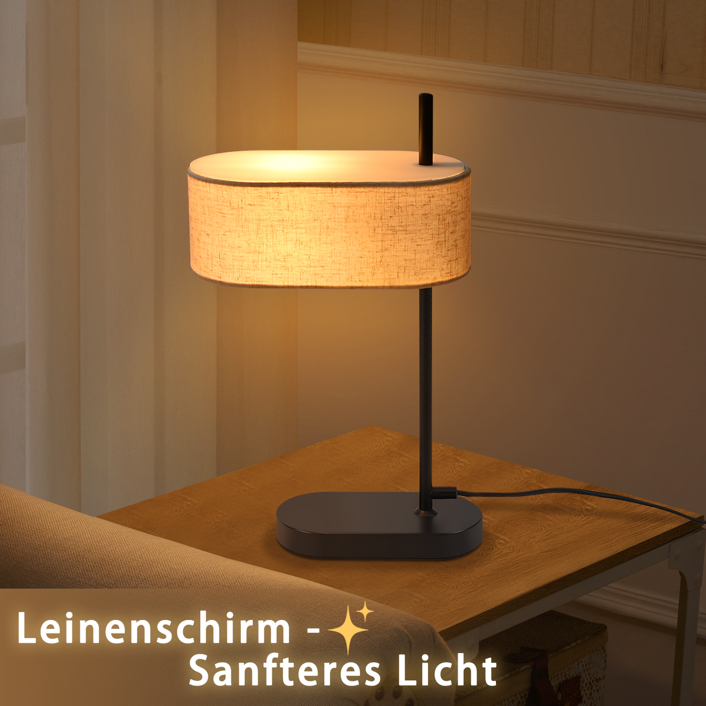 ZMH Nachttischlampe Schlafzimmer Tischlampe Vintage - 2er 44.5cm E14 Schwarz Tischleuchte Leinen Stoffschirm mit Schalter Kabel Retro f¨¹r Wohnzimmer B¨¹ro (ohne Leuchtmittel)