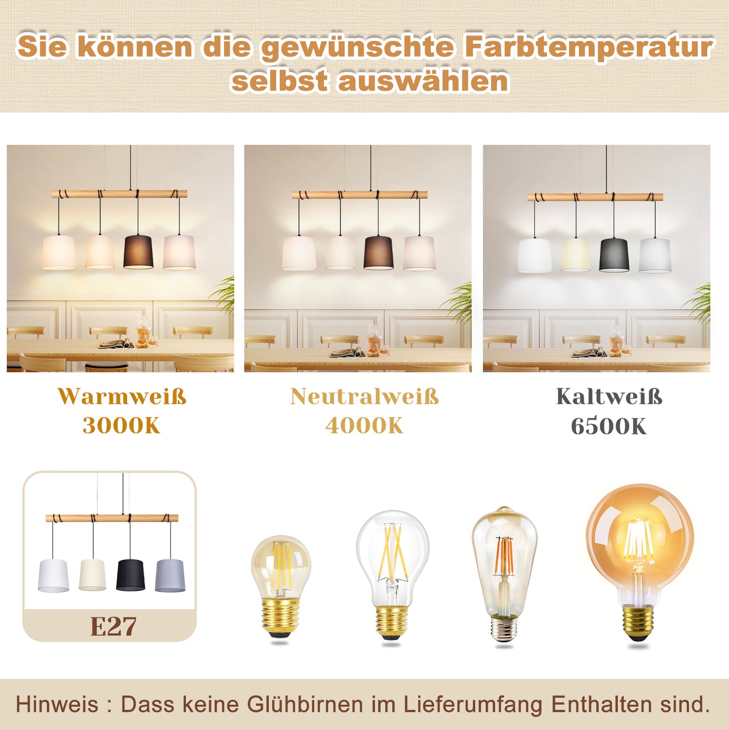 ZMH Pendelleuchte Esstisch H?ngelampe Vintage - Esszimmerlampe Holz E14 H?ngeleuchte 4 Flammig K¨¹che Wei? Esstischlampe aus Stoff Pendellampe Metall f¨¹r Esszimmer Wohnzimmer Arbeitzimmer B¨¹ro