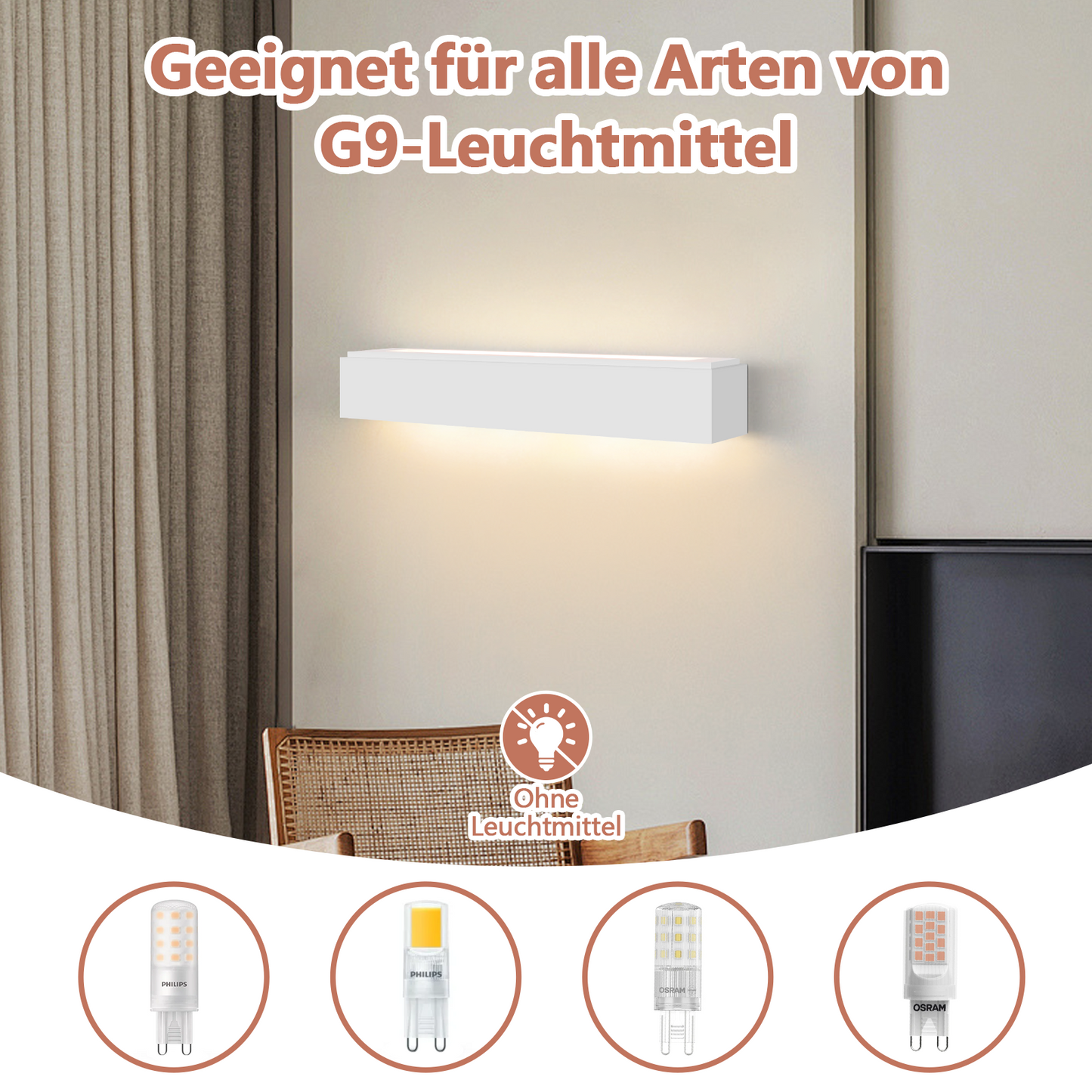 ZMH Wandleuchte Innen Wandlampe Flur - Up and Down Wandleuchten Modern Design G9 Flurlampe Wei? Gipsleuchte Wand Treppenhaus Lampe f¨¹r Wohnzimmer K¨¹che 52CM - Ohne Leuchtmittel