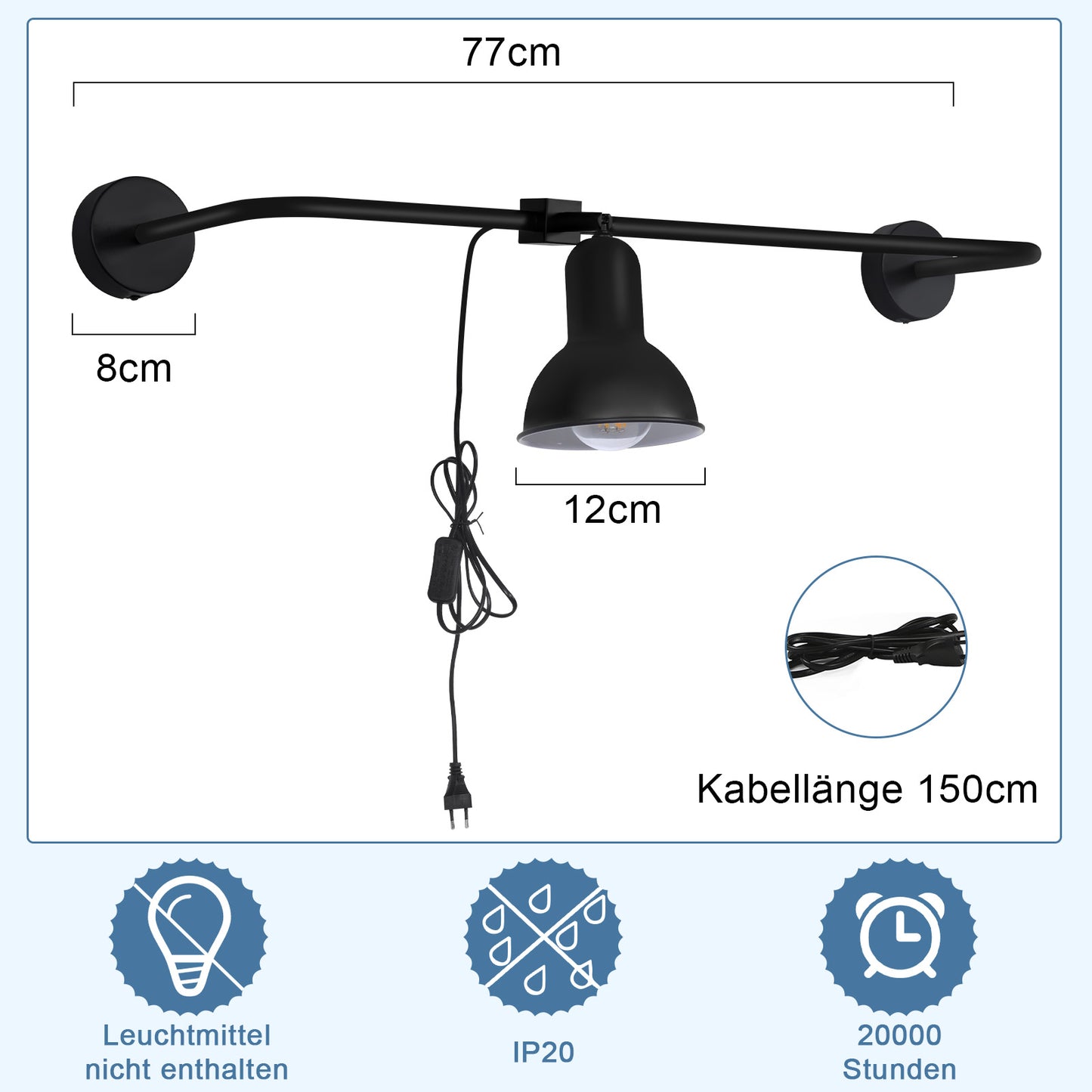 ZMH Wandleuchte innen Wandlampe Schwarz - E27 Vintage Metall Flurlampe Schwenkbar Design Treppenhauslampe Indirekt Wandbeleuchtung mit Schalter f¨¹r Wohnzimmer Schlafzimmer Flur Treppenhaus Bett