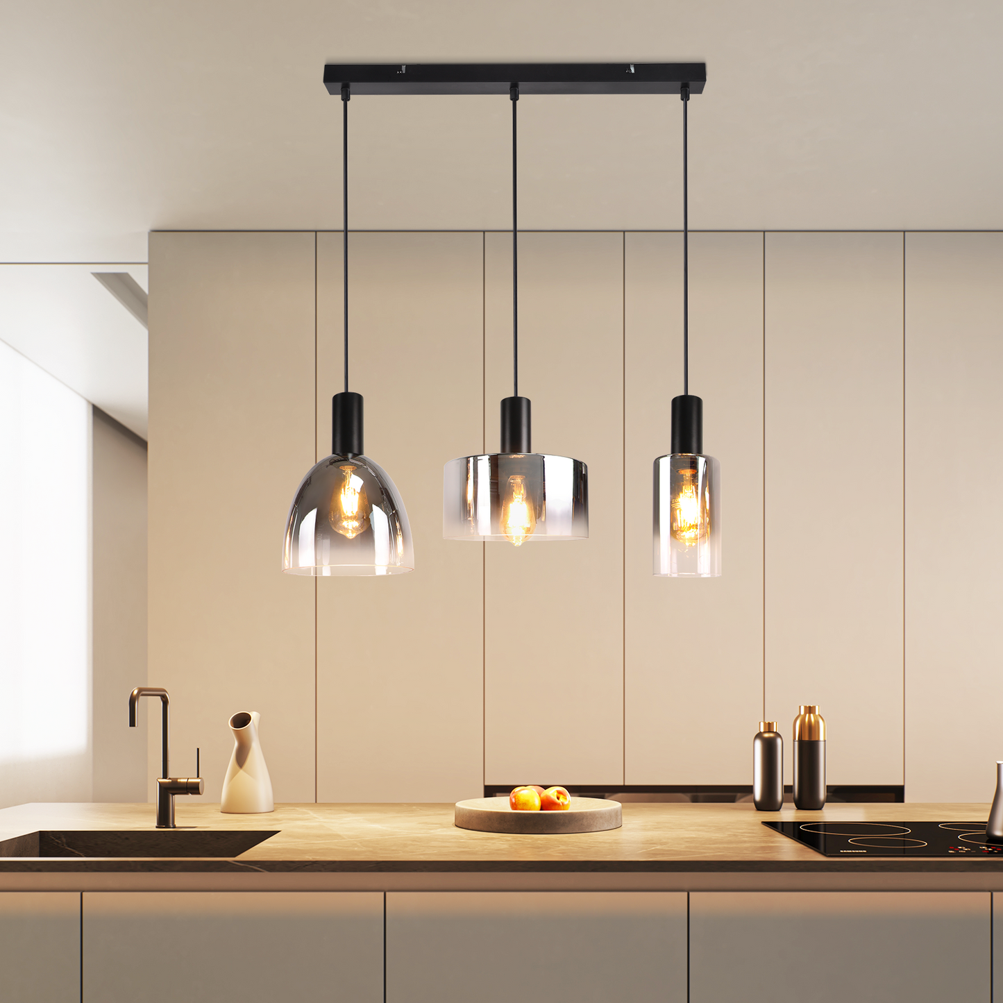 H?ngelampe Esszimmerlampe 3 Flammig H?ngeleuchte- E27 Vintage Esstisch Pendelleuchte H?henverstellbar Glas Schwarz Pendellampe H?ngend f¨¹r Schlafzimmer k¨¹che (ohne Leuchtmittel)
