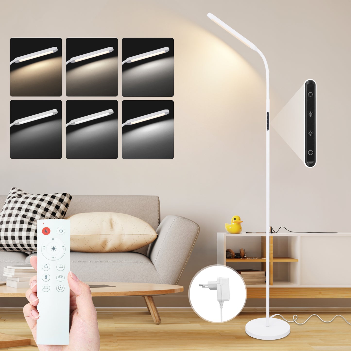ZMH LED Stehlampe Dimmbar Standleuchte - Standleuchte 11W Wei? 3000K-6500K 5 Farbtemperaturen 5 Helligkeiten Drehbar Leselampe Touch Control 1H Timer Bodenlampe f¨¹r Wohnzimmer Kinderzimmer Sofa