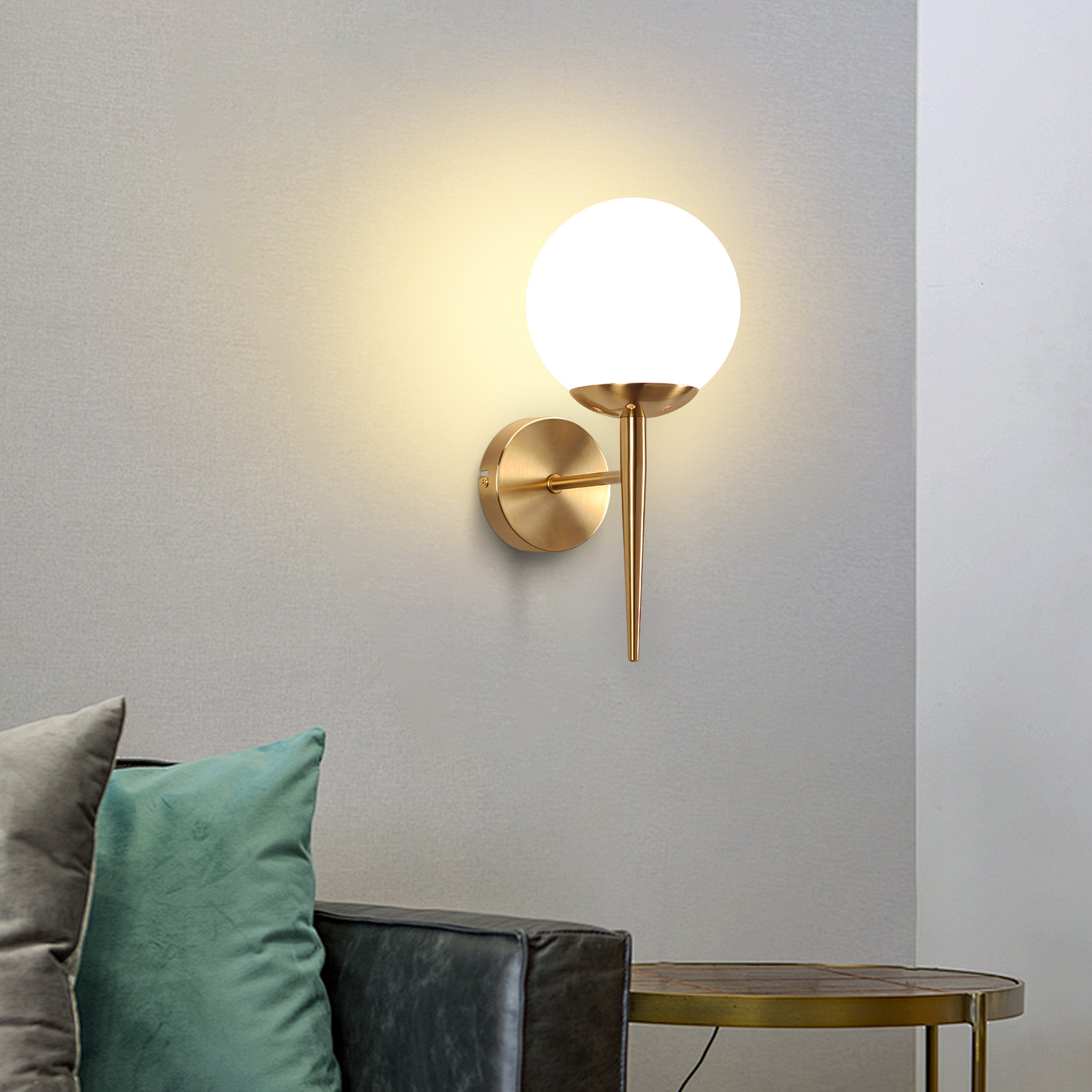 Wandleuchte Innen Wandlampe Schlafzimmer - Wandbeleuchtung Glaskugel Treppenhaus Gold Vintage Flurlampe Badezimmer Glas Lampenschirm Modern Design E27 Beleuchtung f¨¹r Flur Bad - Ohne Leuchtmittel