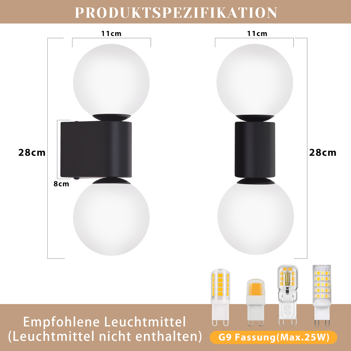 Wandleuchte Badezimmer Vintage Wandlampe innen: Wandbeleuchtung Glas in Wei? Schwarz Wandstrahler 2 flammig Max. 25W G9 Retro Wandspots f¨¹r Schlafzimmer Wohnzimmer K¨¹che (Ohne Leuchtmittel)