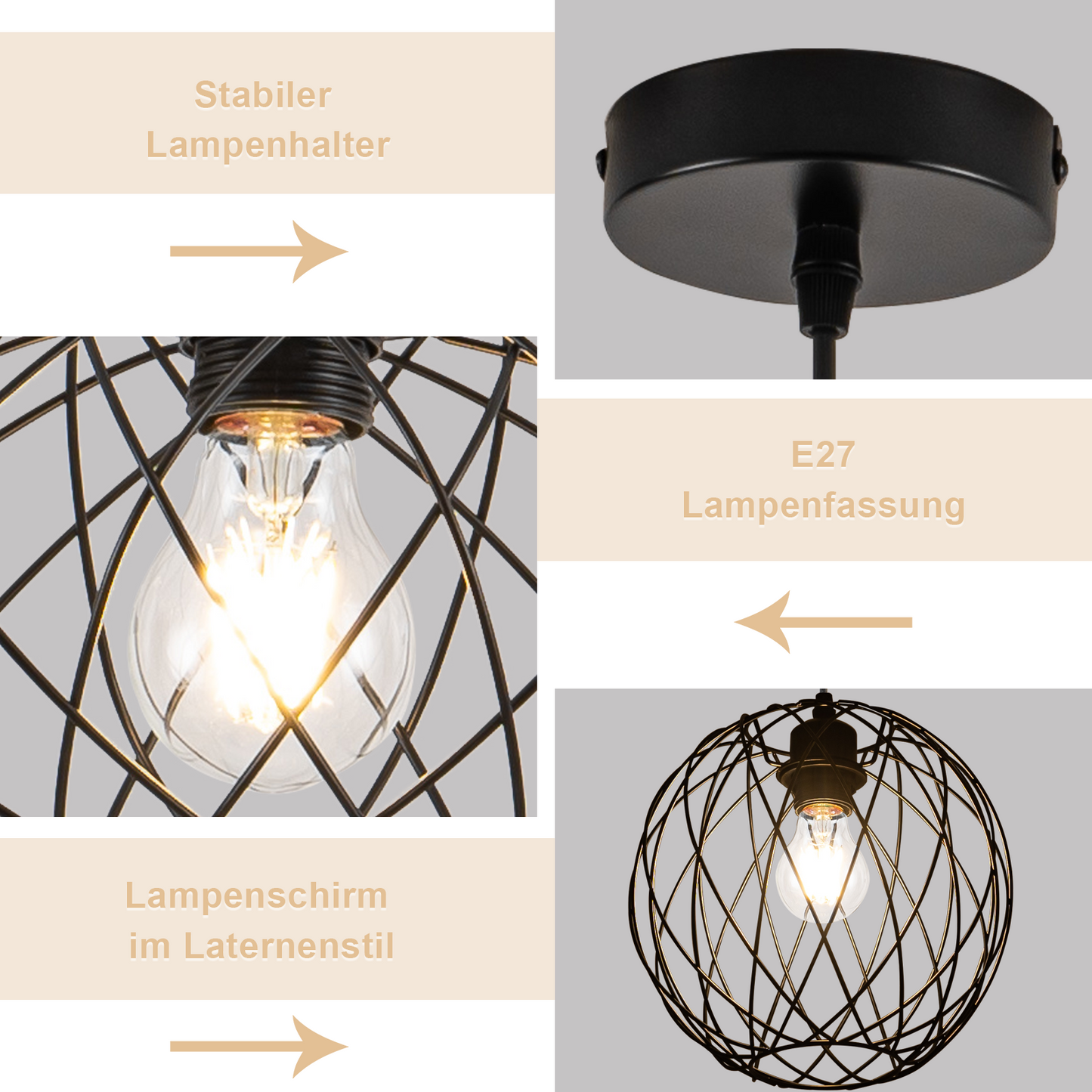 Pendellampe Schwarz H?ngelampe Rund - Pendelleuchte Vintage E27 H?ngeleuchte Retro Industrie Esstischlampe K¨¹chenlampe Wohnzimmer Treppenhaus Flur Ohne Leuchtmittel
