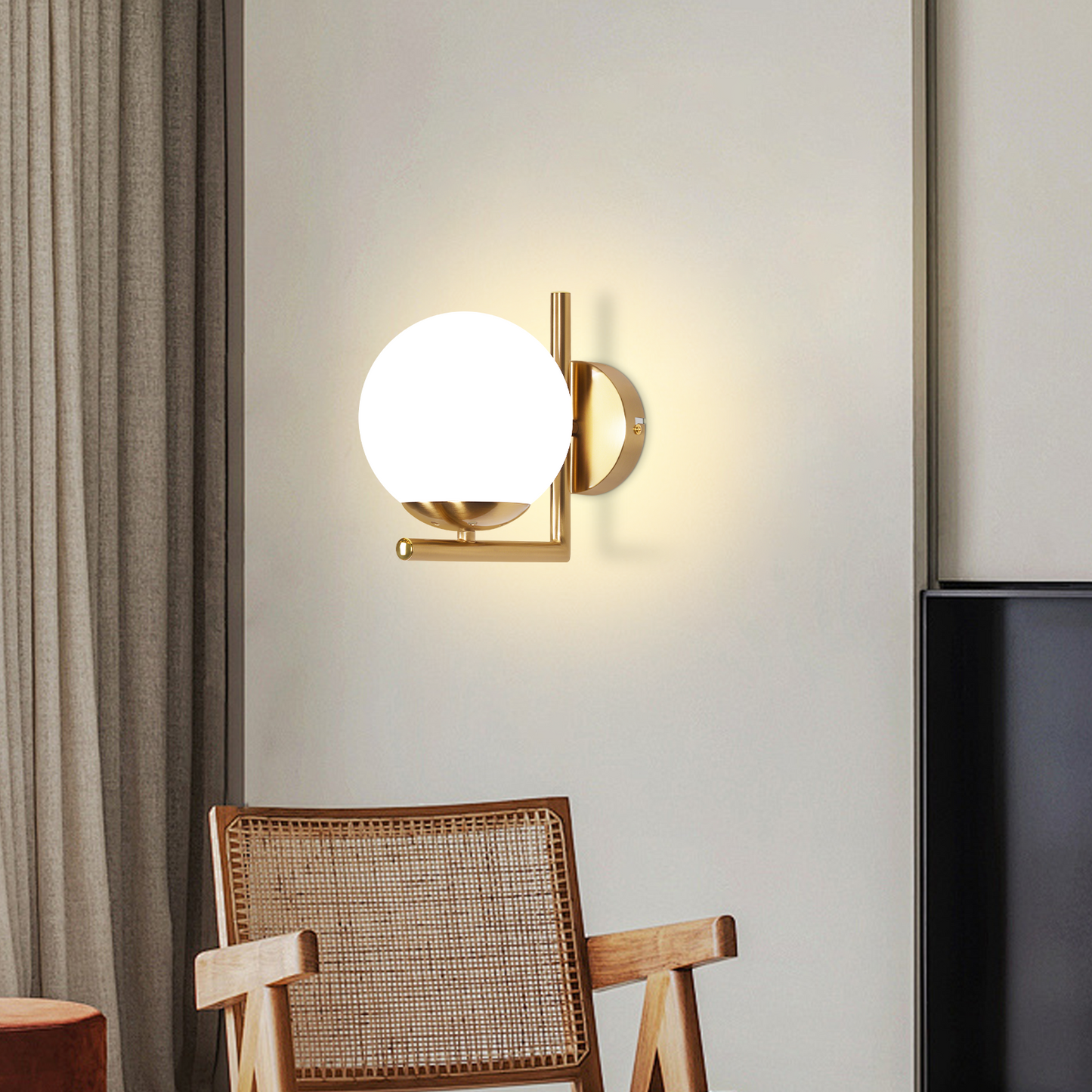 Wandleuchte Innen Wandlampe Schlafzimmer - Wandbeleuchtung Treppenhaus Glaskugel Vintage Gold Glas Lampenschirm Flurlampe Badezimmer E27 Modern Design Beleuchtung f¨¹r Flur Bad - Ohne Leuchtmittel